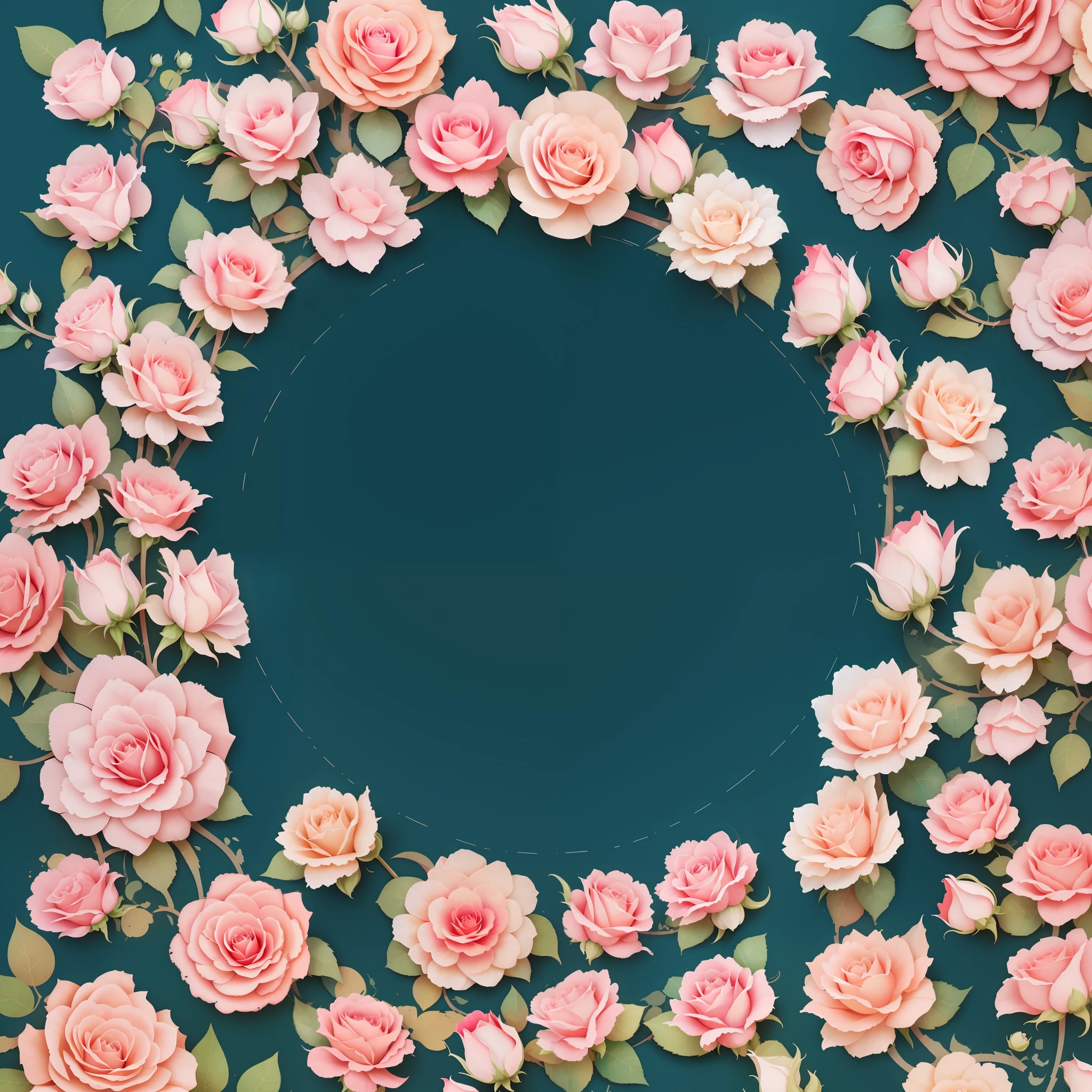 Abstract rose crushed flower background，Pink big breasts，white colors，green color，the wallpaper，ink and watercolor painting，Smudge，abstracted，The flowers and leaves are intact，Graphic design style，Clear details，Has a small amount of metallic linear color，