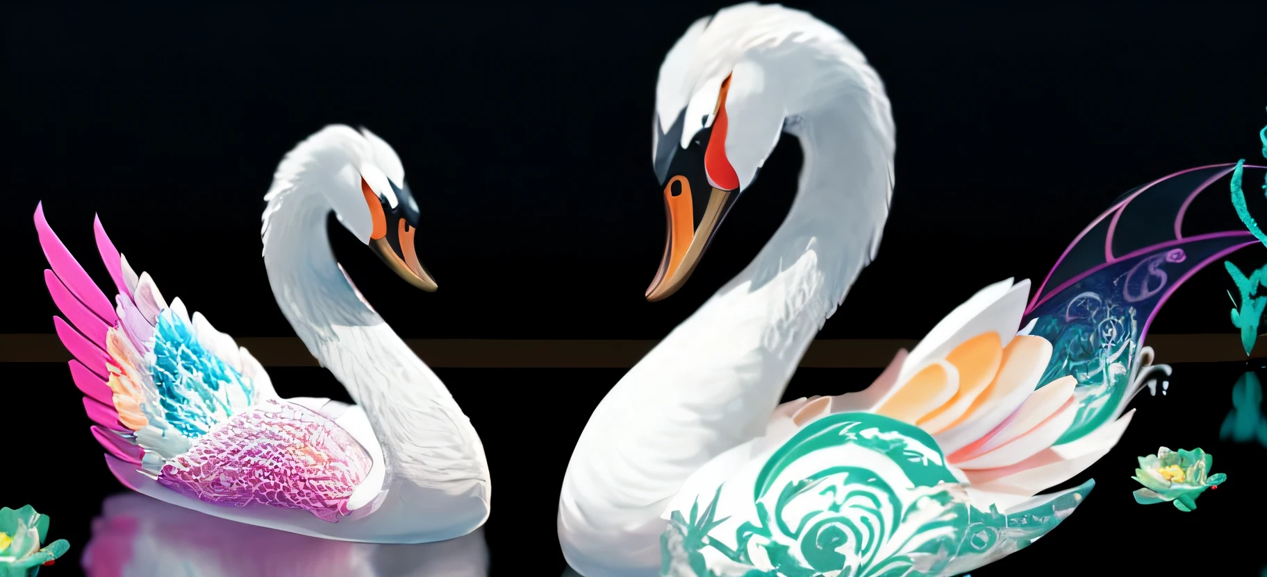 There are two white swans sitting on the water, swans, swans, intricate wlop, beautiful and graceful, Loish et WLOP, tranquil and graceful, high detal), More details, trending on zbrush central, Valentina Shuffle, wings of a swan, Trends on Zbrush, Moebius + loish + Phlegm sputum, phlegm, Swanland