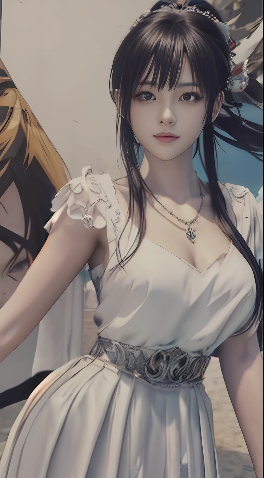 Alabi Asian woman wearing white dress，Wearing a large necklace, Guviz-style artwork, Guviz, guweiz masterpiece, Anime style. 8K, photorealistic anime girl rendering, [ 4 K digital art ]!!, Realistic anime 3 D style, beautiful and seductive anime woman, Guweiz on ArtStation Pixiv，Different postures