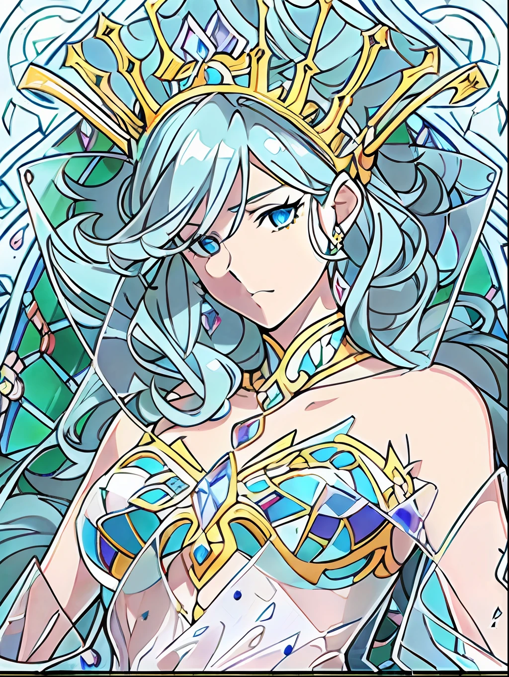full body,card,a queen,blue crystal,fantacy,hyperrealistic anime,Quilted paper art,Glass Art,(best quality,Extreme detail,clear line:1.5),8k