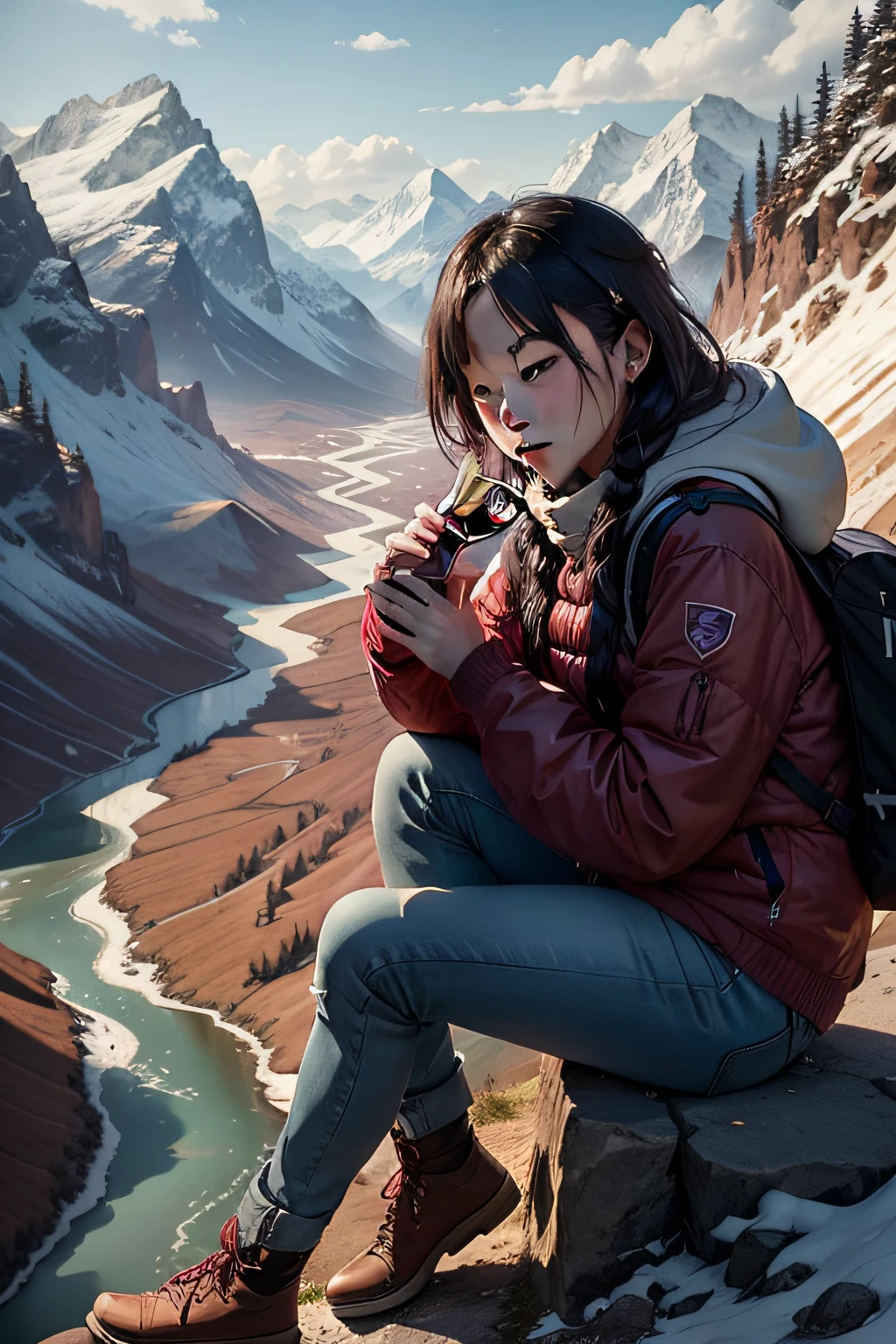 Cold wind rolling,Wine is spilled between mountains and rivers。