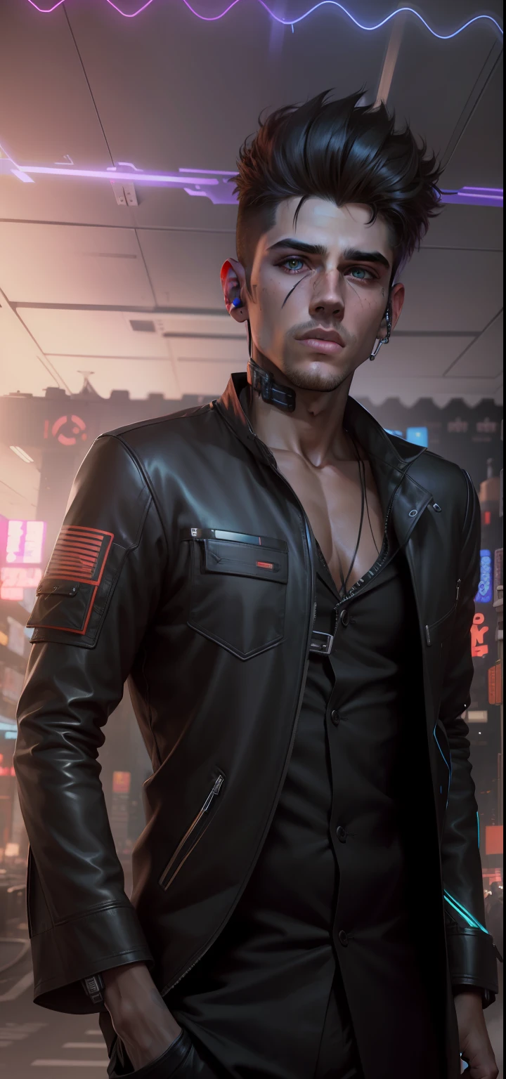 Change background cyberpunk handsome boy, realistic face, 8k, ultra realistic