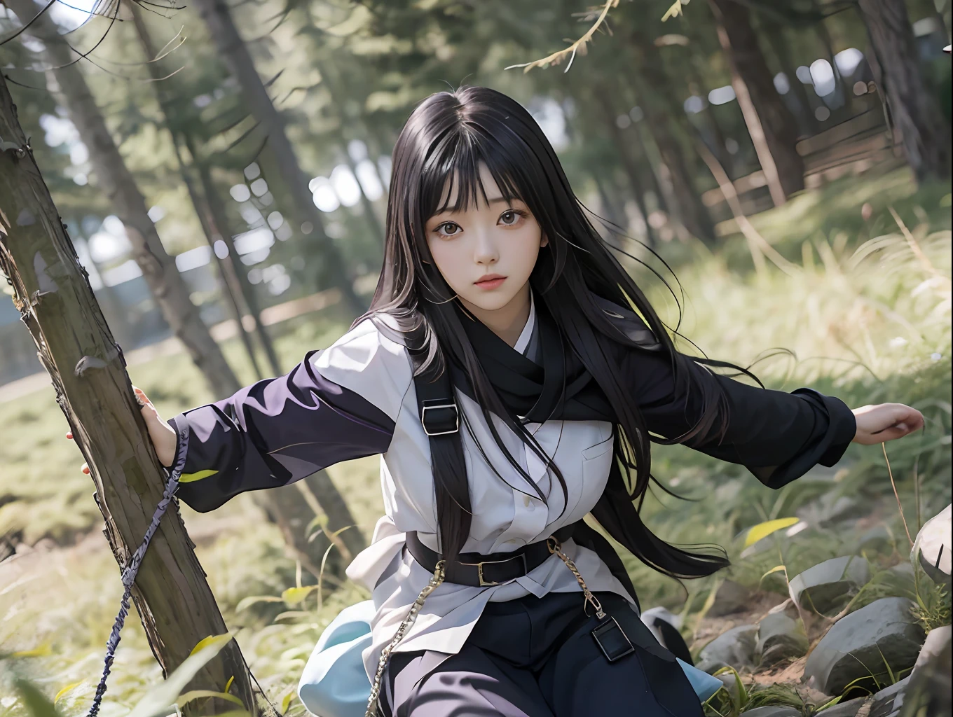 Hinata Hyuga,1 girl, beautiful girl,long hair,black hair, purple theme