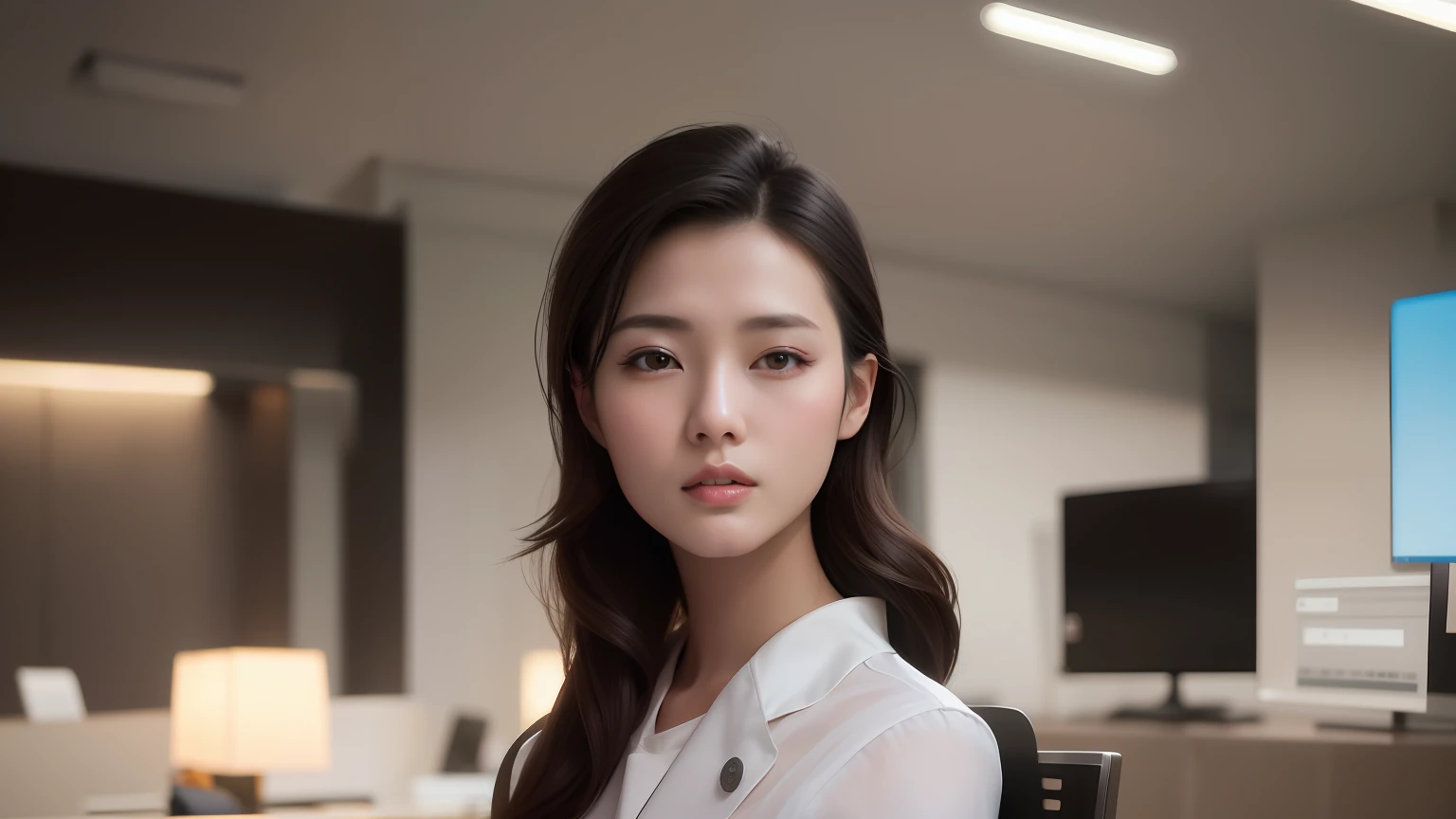 There is a woman standing in an office with a laptop, Soft portrait shot 8 K, well lit professional photo, beautiful Korean women, Gorgeous young Korean woman, Beautiful young Korean woman, shot on canon eos r 5, shot on a Canon EOS R5, young lovely Korean faces, A young Asian woman, perfect face model, Korean woman, portrait of female korean idol