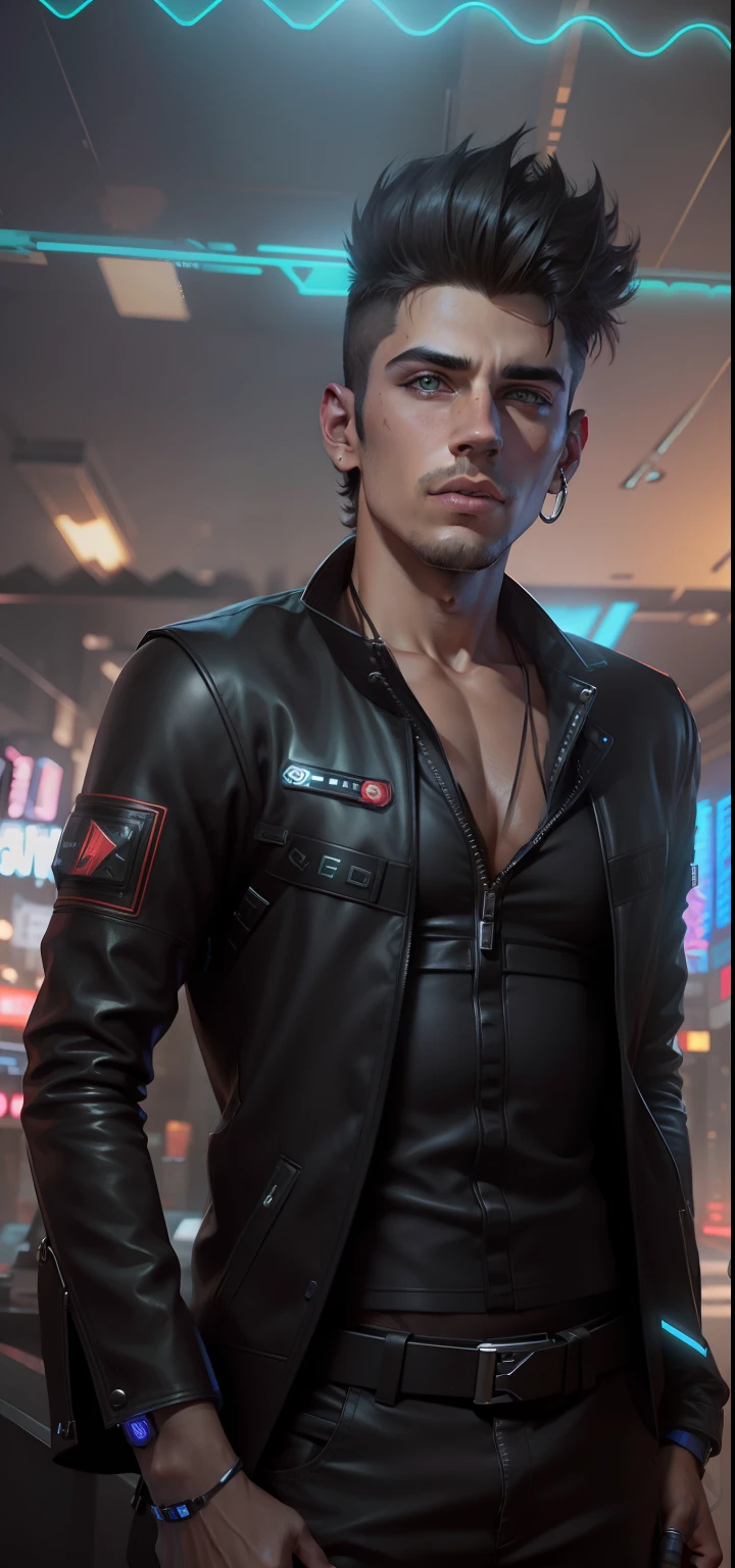 Change background cyberpunk handsome boy, realistic face, 8k, ultra realistic