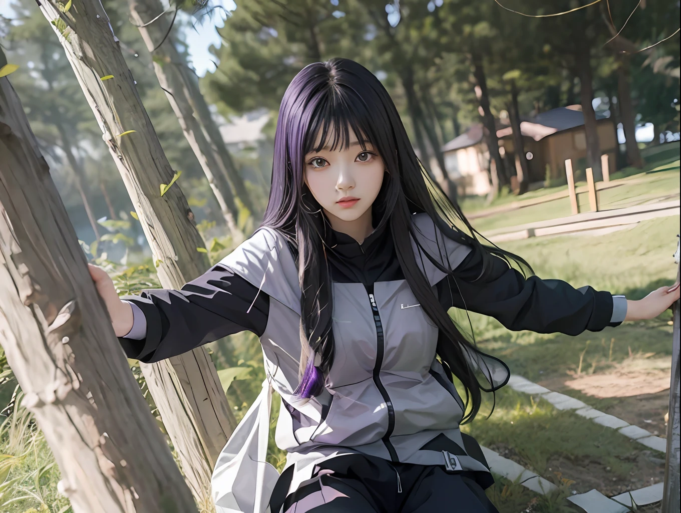 Hinata Hyuga,1 girl, beautiful girl,long hair,black hair, purple theme