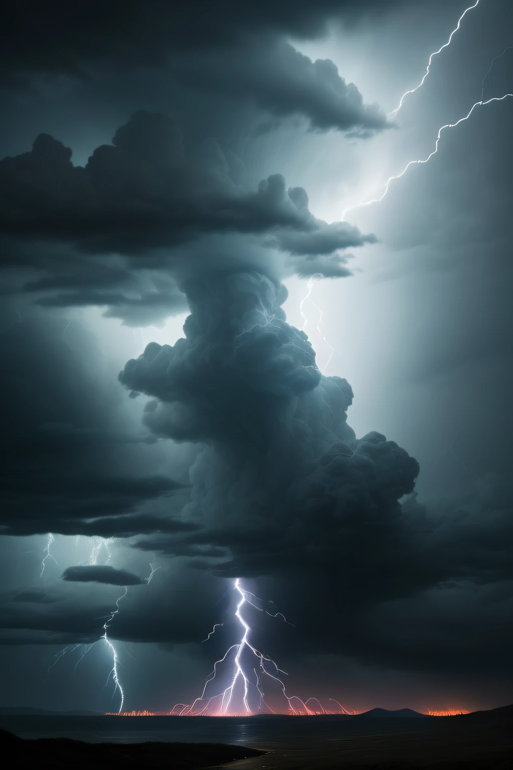 ng: Immerse yourself in a breathtaking scene engulfed by a fierce storm. The sky is a canvas of brooding, dark clouds, continuously illuminated by a spectacular display of intense lightning.

In this electrifying stormy background, lightning streaks across the sky with ferocious energy, illuminating the entire landscape in brief, brilliant flashes. The lightning bolts crackle and zigzag, creating intricate patterns that cast an eerie glow on the surroundings.

The clouds above churn and roil, adding an air of anticipation to the scene. The atmosphere is charged with electricity, and the air seems to vibrate with the energy of the storm. Each lightning strike reveals the dramatic contours of the clouds, temporarily transforming the sky into a breathtaking spectacle of nature's power.

Amidst the dazzling bursts of lightning, the landscape below is periodically revealed in stark relief. The intense brightness highlights the rugged terrain, distant landmarks, or towering structures, emphasizing their presence against the dark backdrop.

The intensity of the storm is further accentuated by the deafening rolls of thunder that reverberate through the air, adding a visceral element to the experience. Rain may cascade down, adding to the immersive atmosphere of the scene.