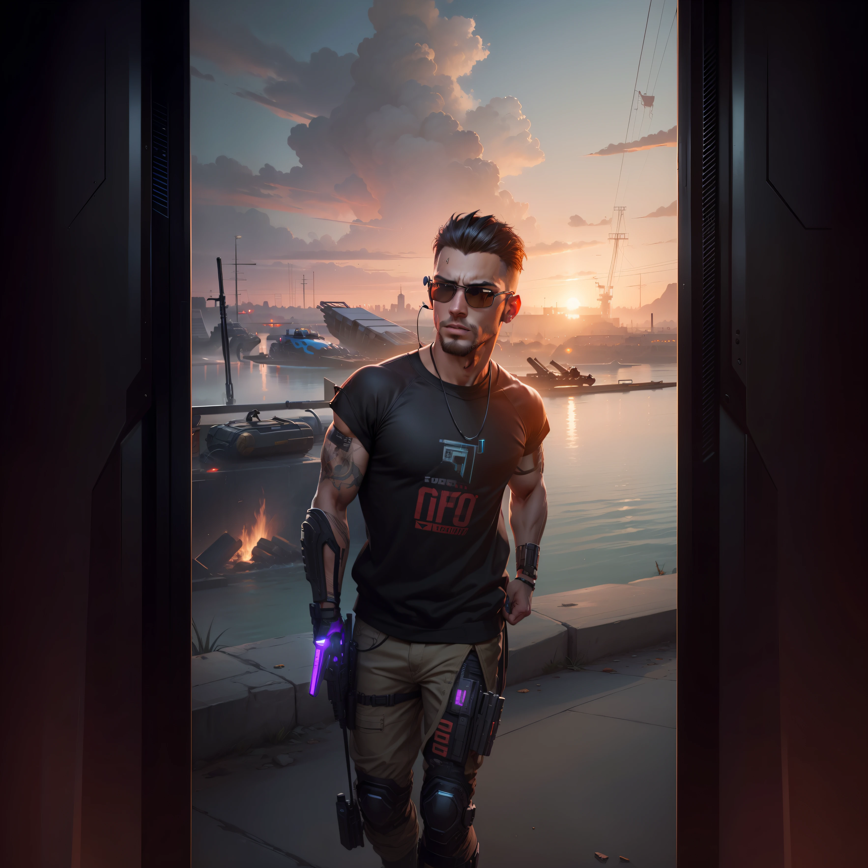 Game, guns, Handsome boy, 8k realistic face, cyberpunk, with girls