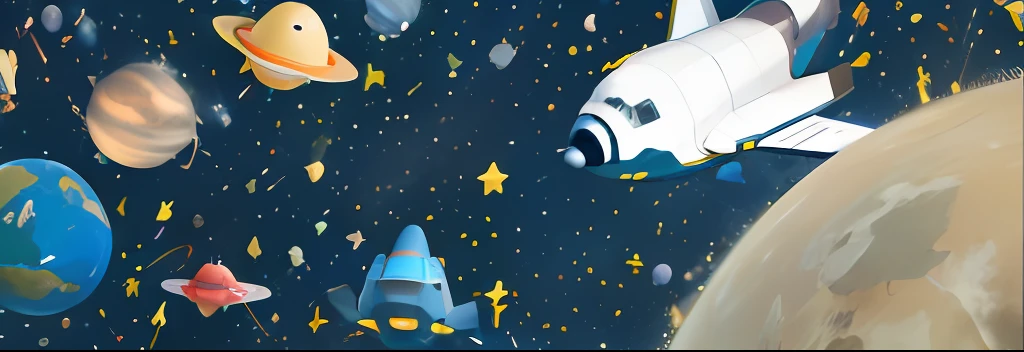 There is a photo of a space shuttle flying over the planet, Space-themed, Space theme, Epic spaceship scene, Spaceship flying in the background, duck themed spaceship, Flying Spaceship, Fly spaceship in the background, In the sky spaceship, Space background, Spacecraft flying overhead, in the universe, Outer space, Space Scene, Flying spacecraft