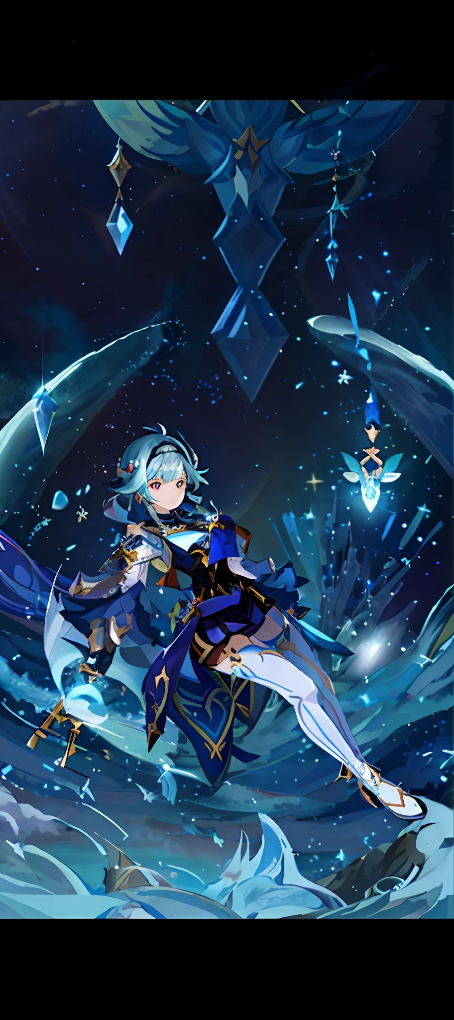 Anime girl in blue dress flying in air with sword, Beautiful celestial mage, Genshin impact's character, Keqing from Genshin Impact, Detailed key anime art, Genshin, Genshin Impact style, Genshin Impact, Ayaka Genshin impact, Official Splash Art, granblue fantasy, maya ali as a storm sorcerer