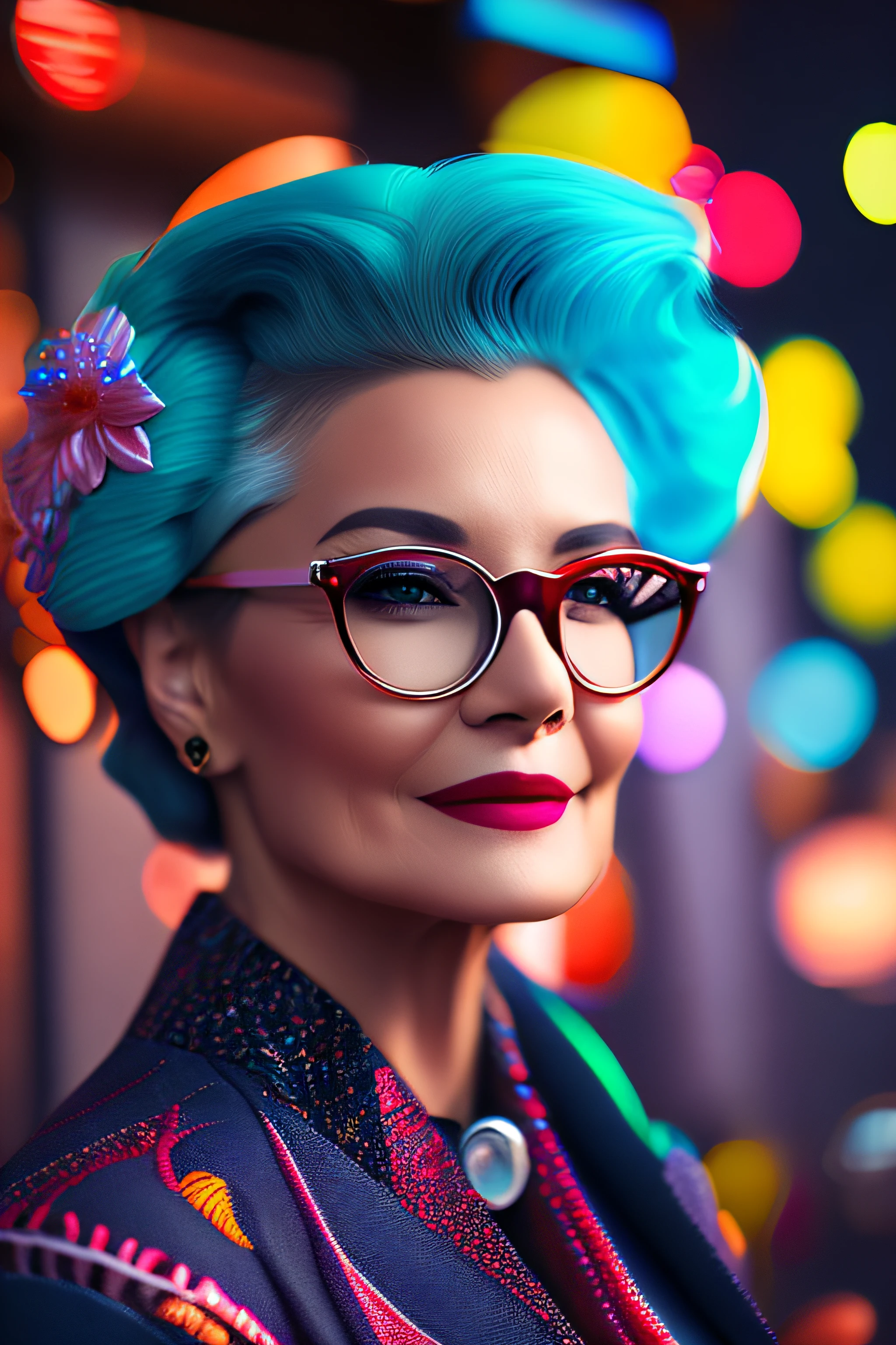 (fashionista portrait middle-aged man of the 1950s with intricate colorful modern bright colored glasses), hair with flowers, smiling expression, (extremely detailed digital photography: 1.2), standing in the middle of the city, (((full body))), raw image,, Hasselblad, 50asa, f8, 12mm, glow effects, godrays, hand drawn, render, 8k, octane render, cinema 4d, blender, dark, atmospheric 4k ultra detailed, sensual cinematic, sharp focus, humorous illustration, great depth of field, masterpiece, colors, 3d octane rendering, 4k, concept art, trend in artstation, hyperrealistic, vivid colors, rim light, extremely detailed CG 8k wallpaper unit, trend in ArtStation, trend in CGSociety, Pop Art style by Yayoi Kusama, Intricate, High Detail, dramatic
, pure energy, light particles, sci-fi