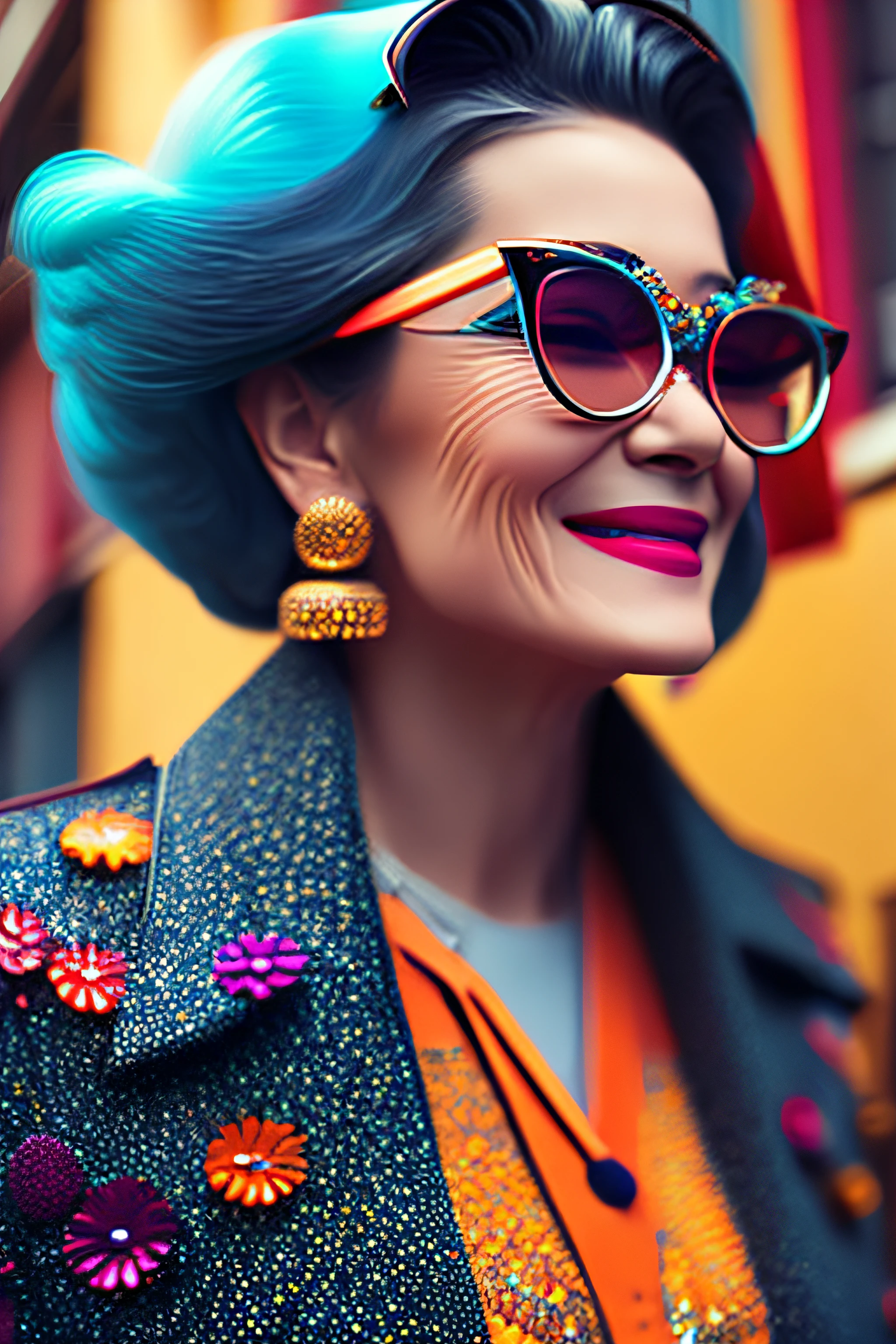 (fashionista portrait middle-aged man of the 1950s with intricate colorful modern bright colored glasses), hair with flowers, smiling expression, (extremely detailed digital photography: 1.2), standing in the middle of the city, (((full body))), raw image,, Hasselblad, 50asa, f8, 12mm, glow effects, godrays, hand drawn, render, 8k, octane render, cinema 4d, blender, dark, atmospheric 4k ultra detailed, sensual cinematic, sharp focus, humorous illustration, great depth of field, masterpiece, colors, 3d octane rendering, 4k, concept art, trend in artstation, hyperrealistic, vivid colors, rim light, extremely detailed CG 8k wallpaper unit, trend in ArtStation, trend in CGSociety, Pop Art style by Yayoi Kusama, Intricate, High Detail, dramatic
, pure energy, light particles, sci-fi