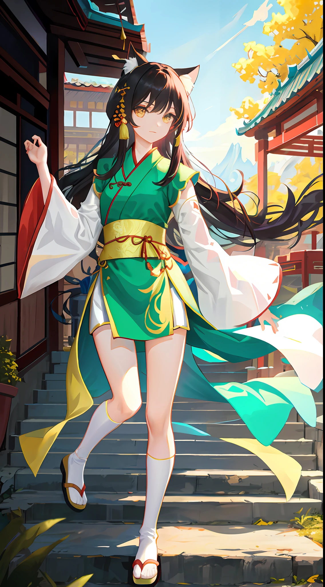 (Best quality at best),Kizi,orient,ancient wind,Hanfu,cat ear,show legs