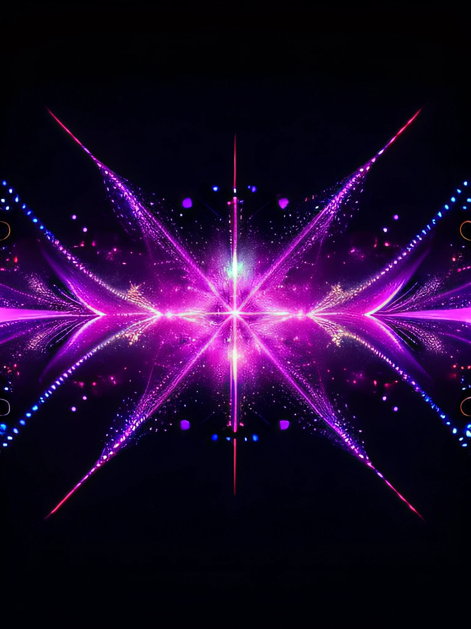 a close up of a star with a purple background, dark neon colored universe, background with neon lighting, space fractal gradient, fractal arrows, electric aura with particles, symmetrical 4k, galactic dmt entity, symmetrical digital illustration, symmetry fractal, coherent symmetrical artwork, refracted line and sparkles, psychedelic visuals, neon digital art, glowing fractals