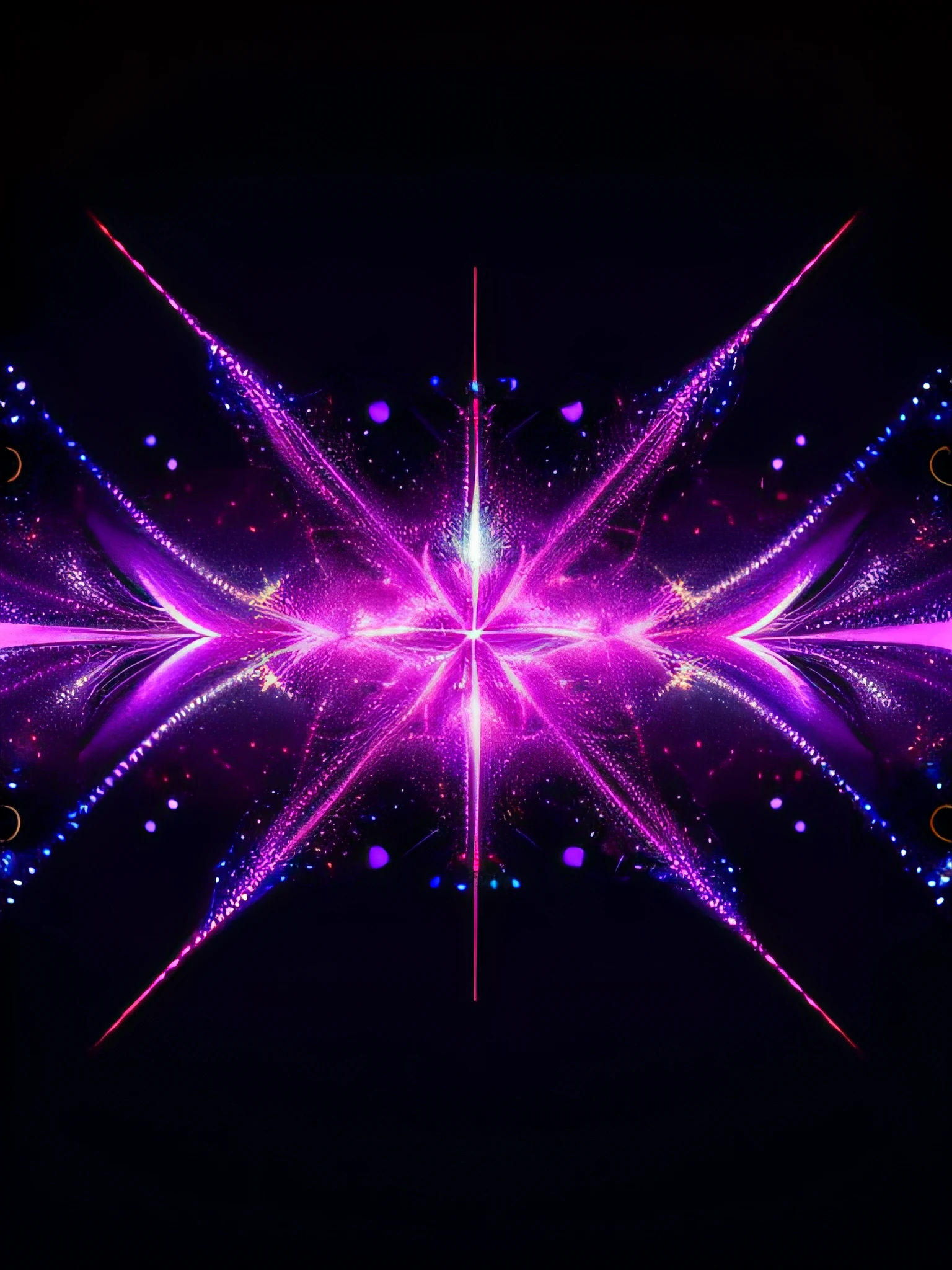 a close up of a star with a purple background, dark neon colored universe, background with neon lighting, space fractal gradient, fractal arrows, electric aura with particles, symmetrical 4k, galactic dmt entity, symmetrical digital illustration, symmetry fractal, coherent symmetrical artwork, refracted line and sparkles, psychedelic visuals, neon digital art, glowing fractals