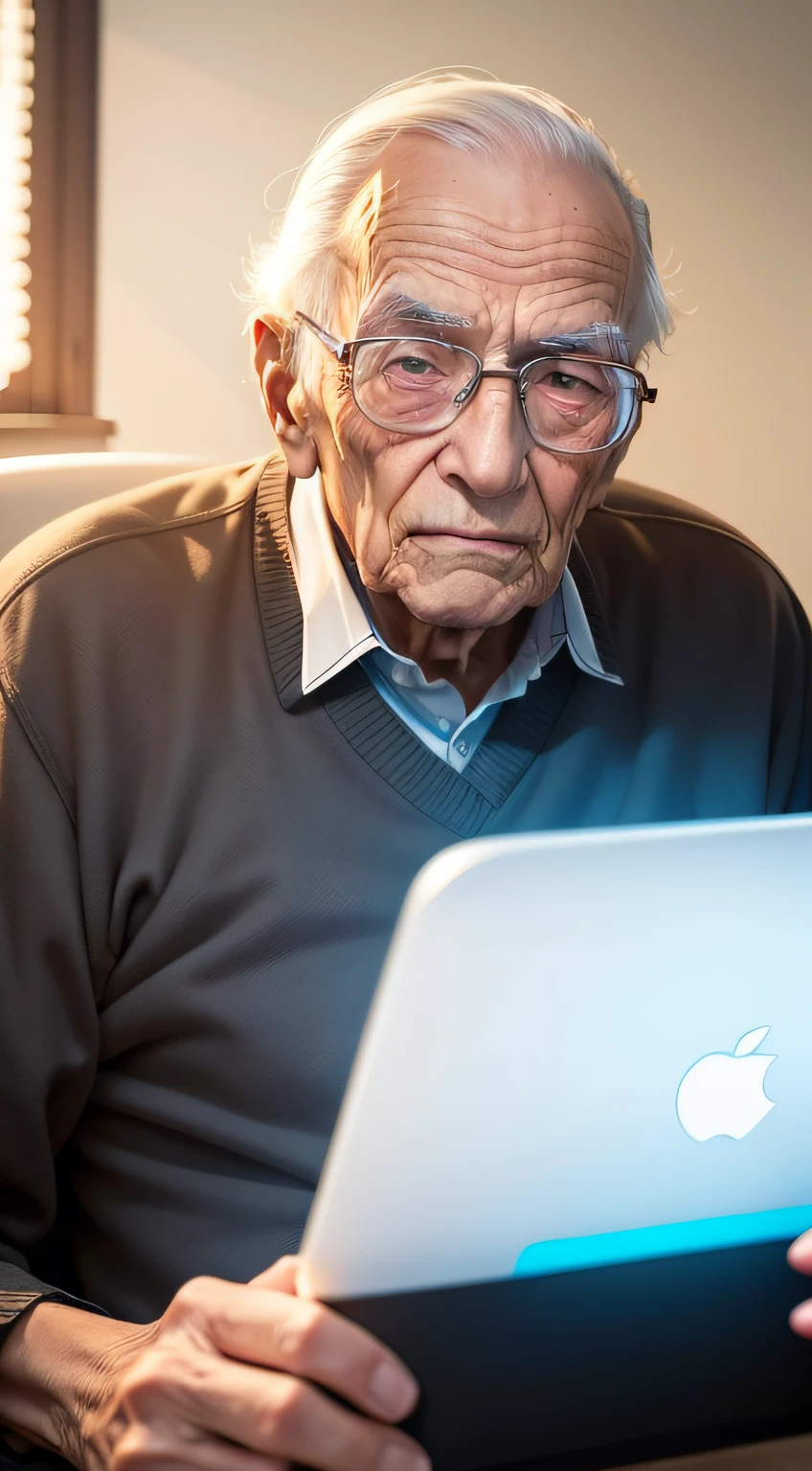 An elderly man on a video call