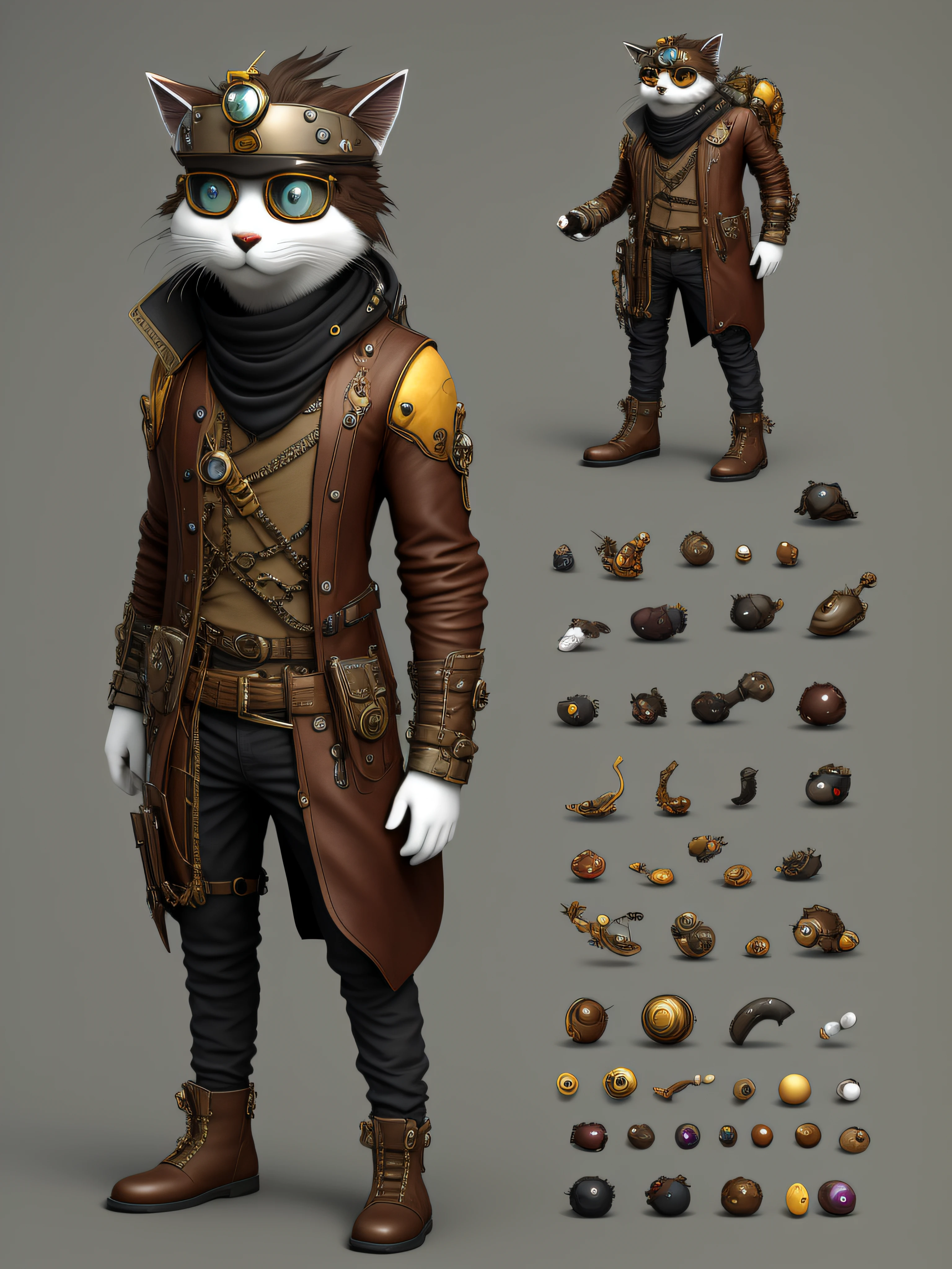 Fantz cartoon(organism:0.5)|(catss:0.5)designs,super-fine,random colors,steampunk and punk costume,