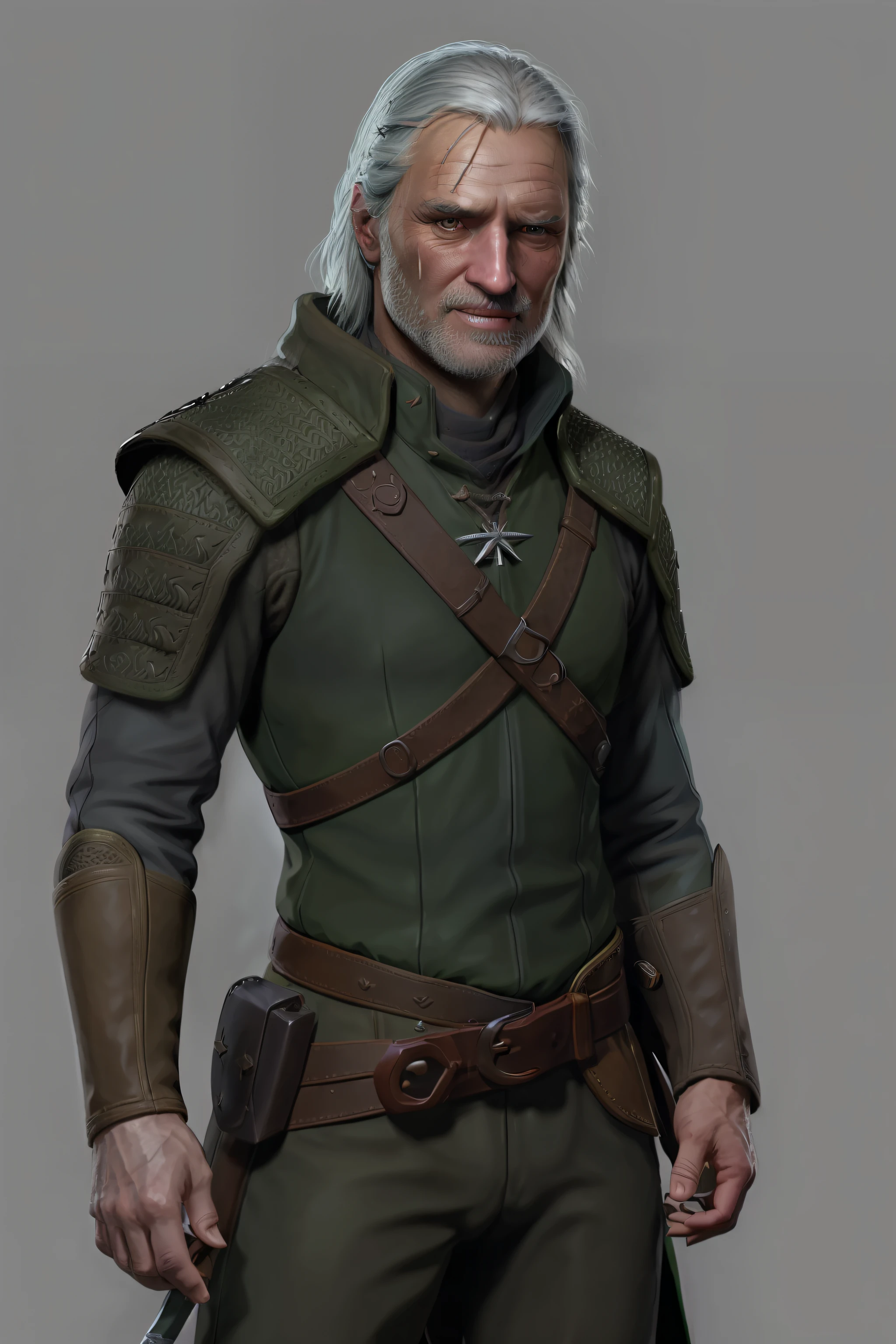 close-up of a man in a green-brown outfit, Geralt of Rivia, Geralt (Disambiguation), Portrait of Geralt of Rivia, Concept art of "The Witcher", Witcher)), Witcher, Mario as The Witcher, henry cavill as geralt of rivia, Male Blonde Elf Ranger, Witcher, from witcher (2021), ciri