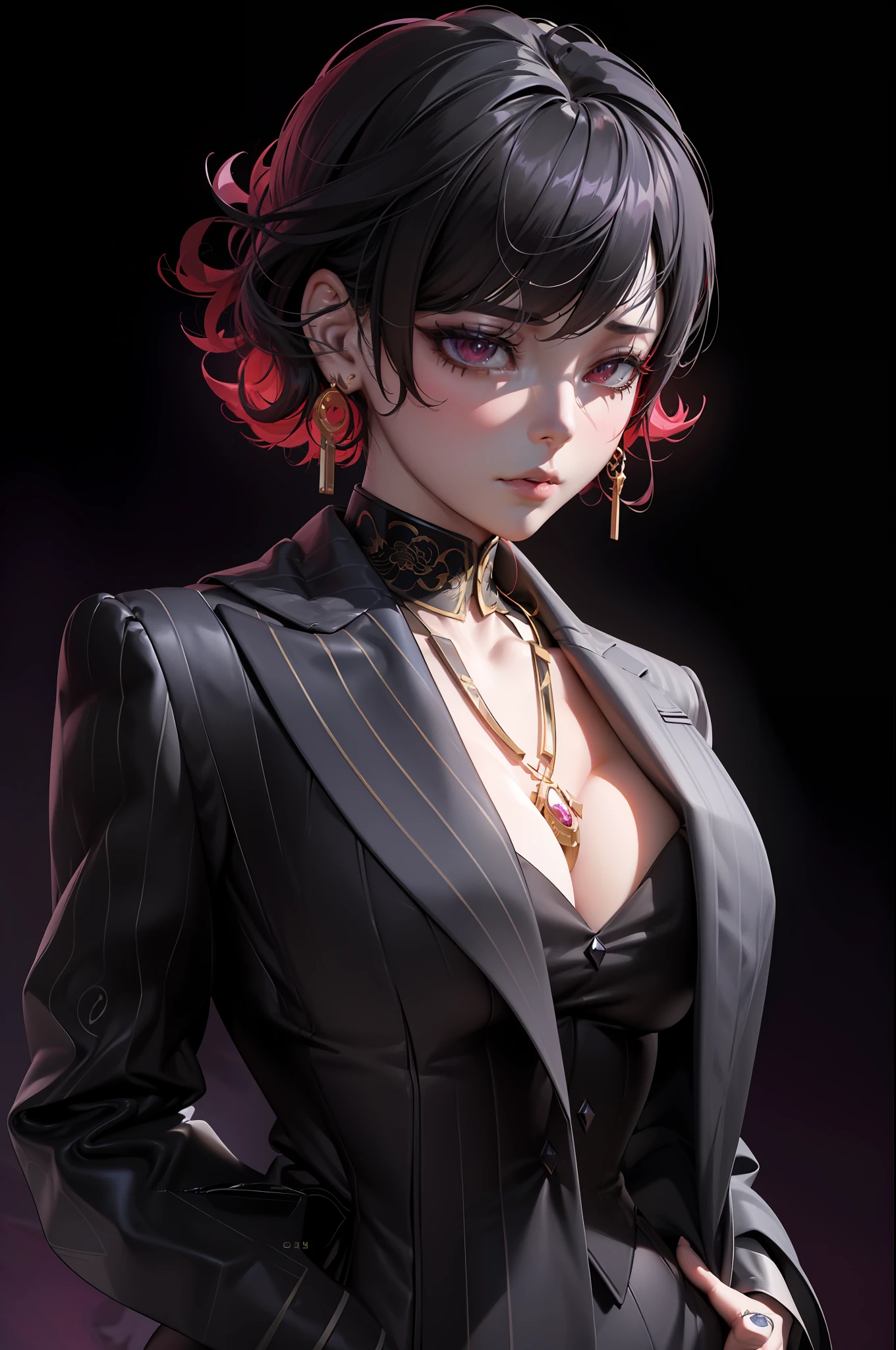 arafed image of a woman in a suit and a choke, girl in a suit, girl in suit, 8k high quality detailed art, artwork in the style of guweiz, stunning character art, detailed digital anime art, highly detailed exquisite fanart, detailed anime character art, smooth anime cg art, epic and classy portrait, highly detailed character, by Yang J