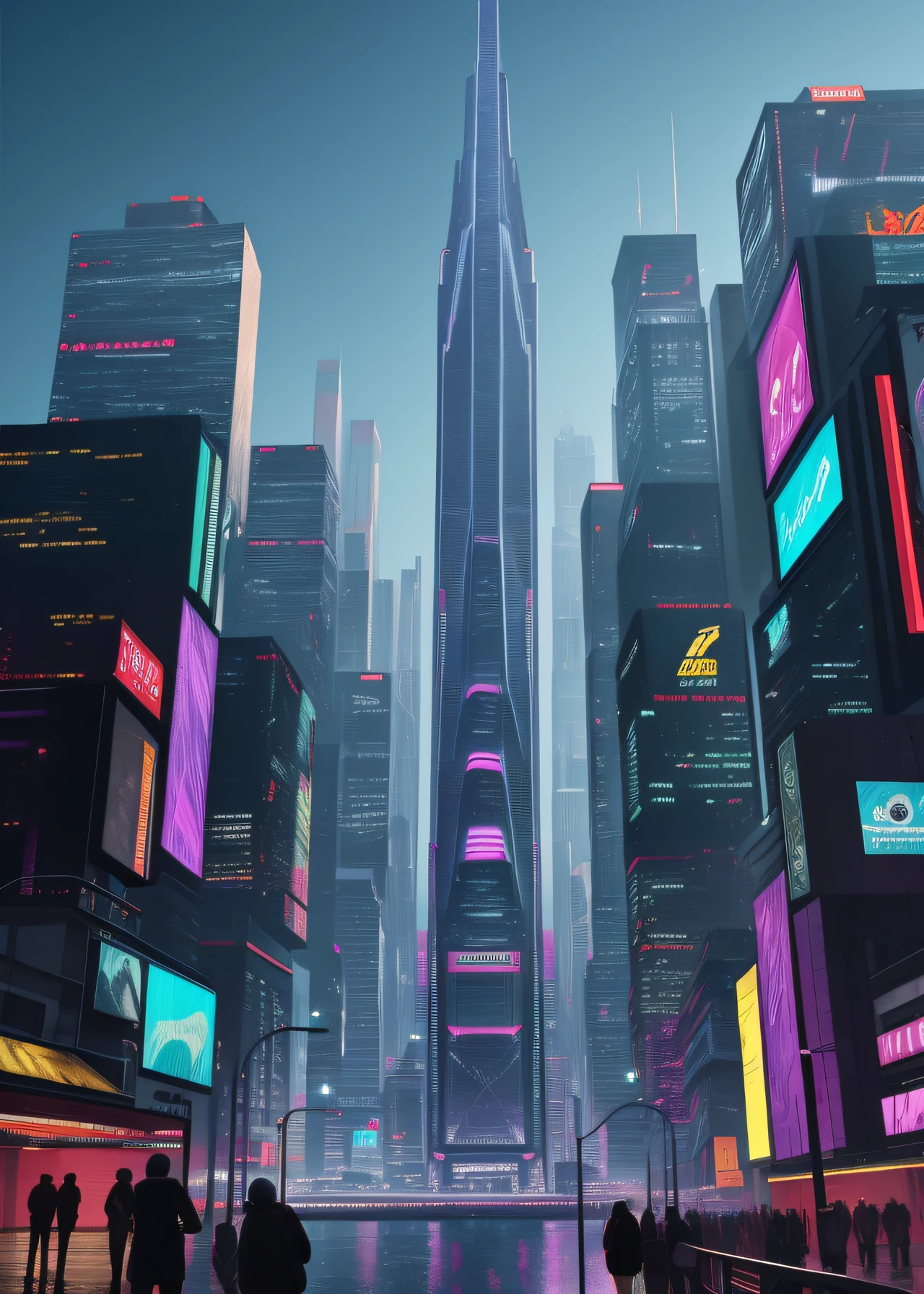 Best quality, masterpiece, ultra high res, cyberpunk, cityscape, holographic,
