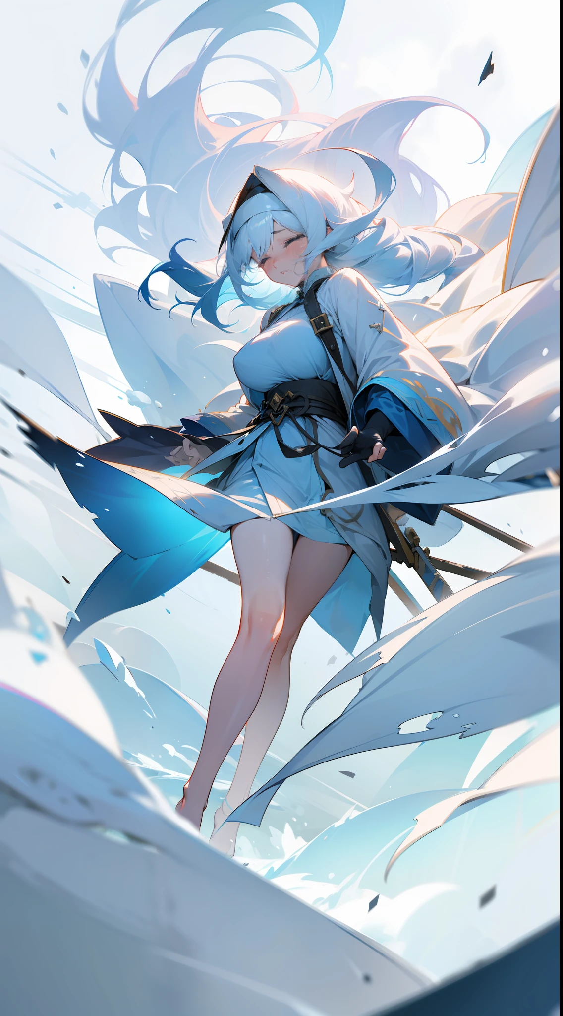 A high resolution,Blindfolded,long white hair,White and blue antique,Refreshing,drifting snow,NOWAI,Broken clothes,huge tit,long leges,grieves,Raise your hand,bemoan,streaming tears,