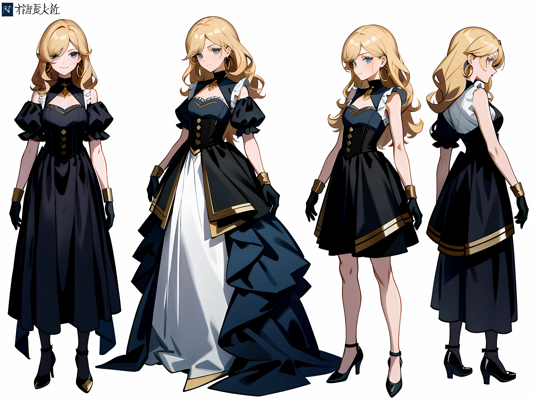 tmasterpiece:1.6,best qualtiy:1.4,Live image:1.2,complexdetails:1.2,Charturnerv2:1.2,1. Lady full body role change,
allure:A MILF:1.25,being thin:1.3,Light blue eyes,mediuml breasts,finely-detailed eyes,Quality eyes,
garments:Color sleeveless dress,Gold gloves
Accessories:Simple hoop earrings、a black choker、Small flowers in hair、
the hair:blond hairbl,long whitr hair,semi curly hair,
putting makeup on:naturey,Glossy glossy skin,
(Single background,white backgrounid:1.3),multiple views,Multiple views of the same character in the same costume:1.3。