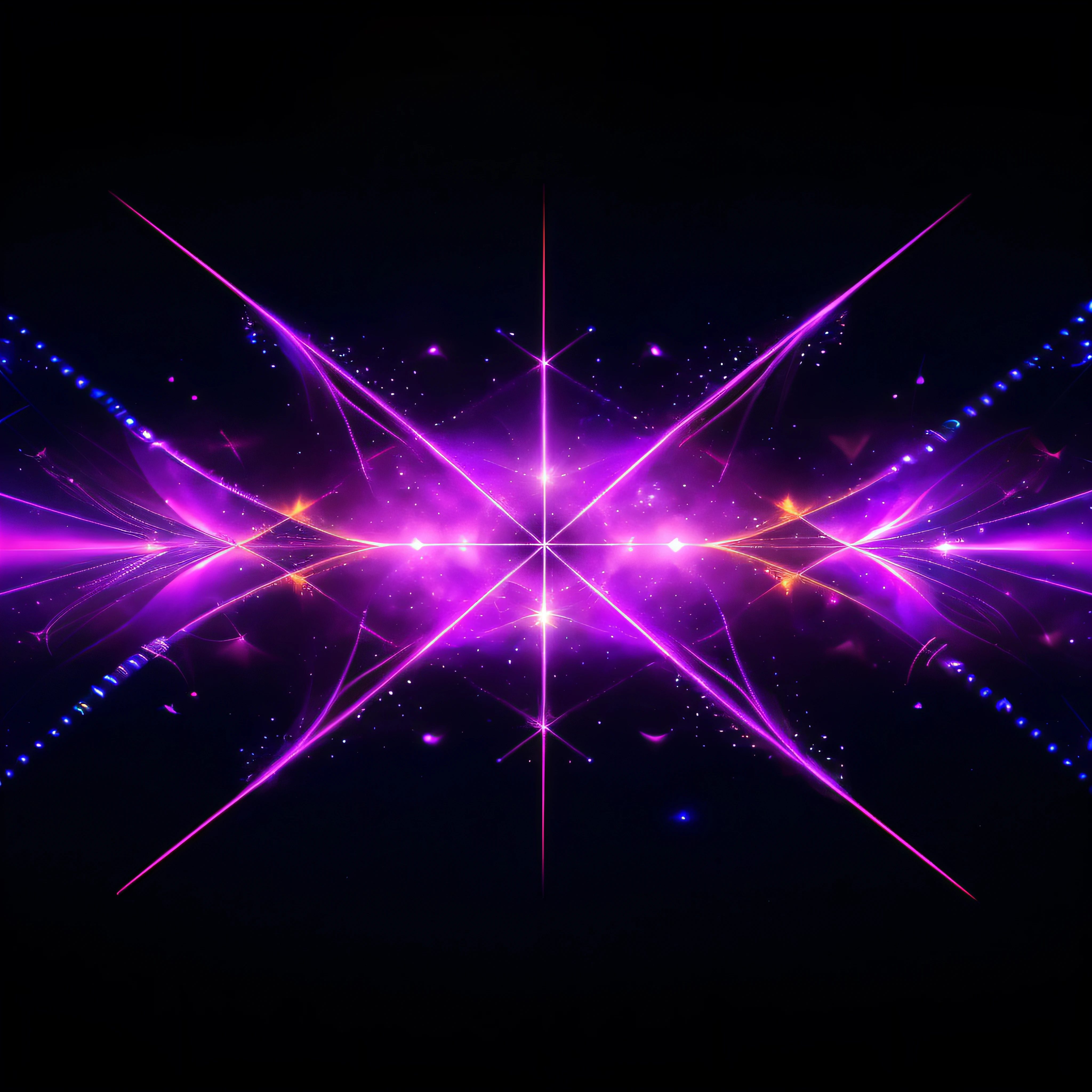 a close up of a purple and blue star burst on a black background, dark neon colored universe, space fractal gradient, background with neon lighting, glowing violet laser beam eyes, neon lens flare, radiant flares, explosion of neon lights, fractal lighting, glowing fractals, laser lights background, abstract purple lighting, electric aura with particles, cosmic energy wires