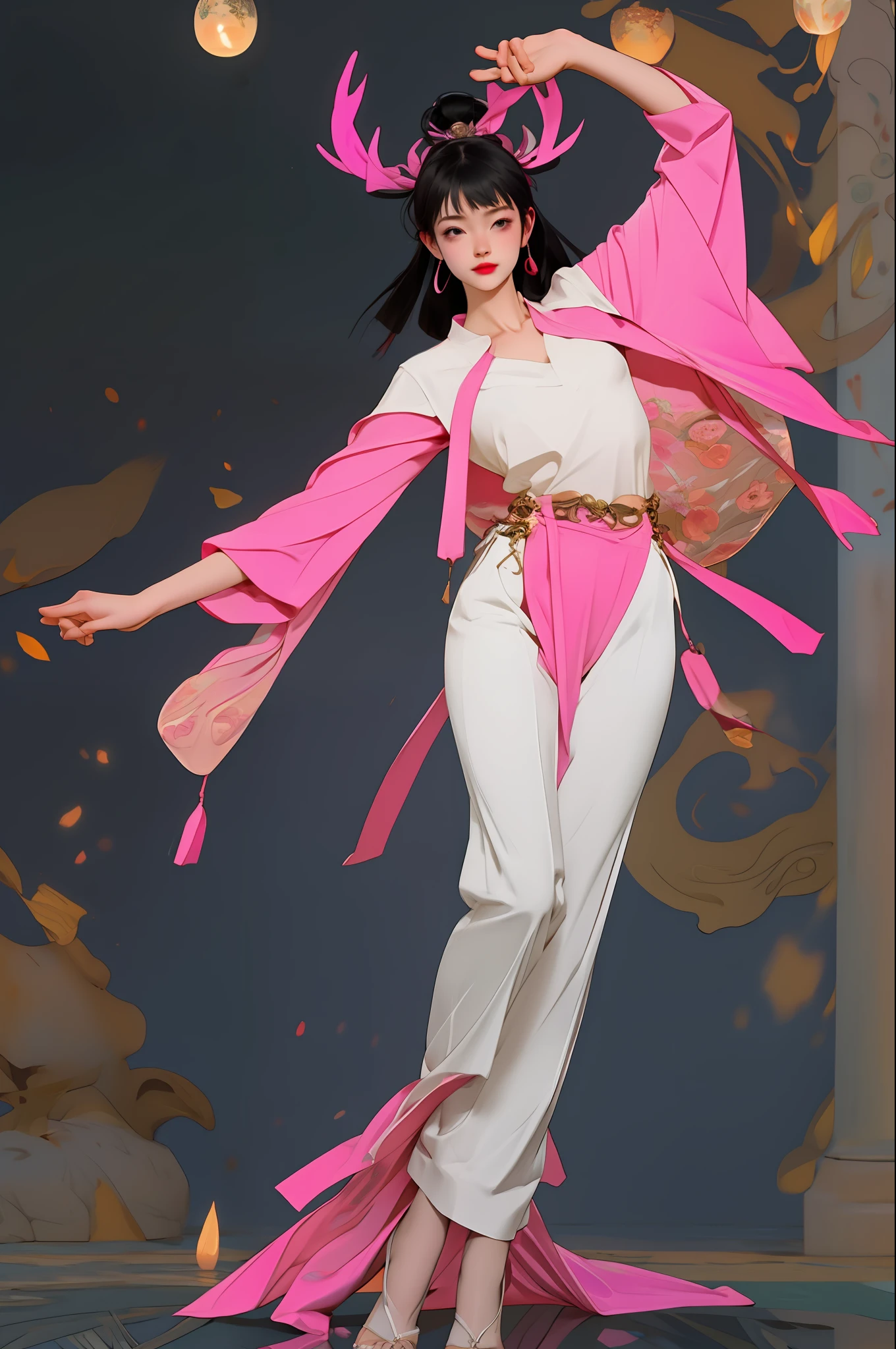 one-girl（full bodyesbian），white colors |pinkdress，dances，clubs，rays of sunshine，White background，Pastel colors, graceful movements, Lots of details，delicated，tmasterpiece，32K