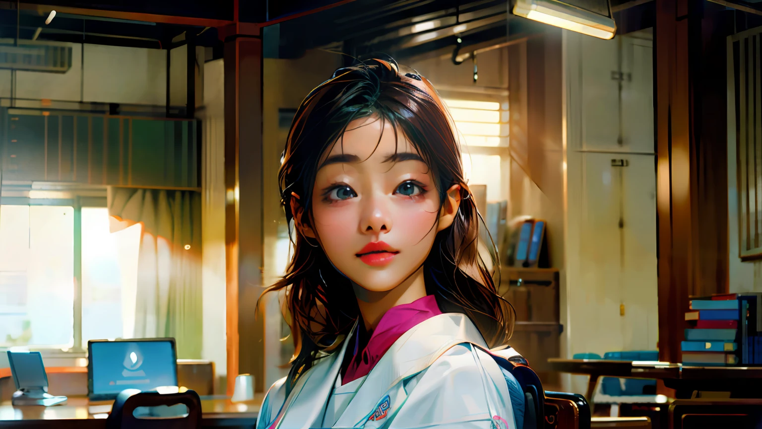 There is a woman standing in an office with a laptop, Soft portrait shot 8 K, well lit professional photo, beautiful Korean women, Gorgeous young Korean woman, shot on canon eos r 5, Beautiful young Korean woman, shot on a Canon EOS R5, young lovely Korean faces, A young Asian woman, perfect face model, Korean woman, portrait of female korean idol