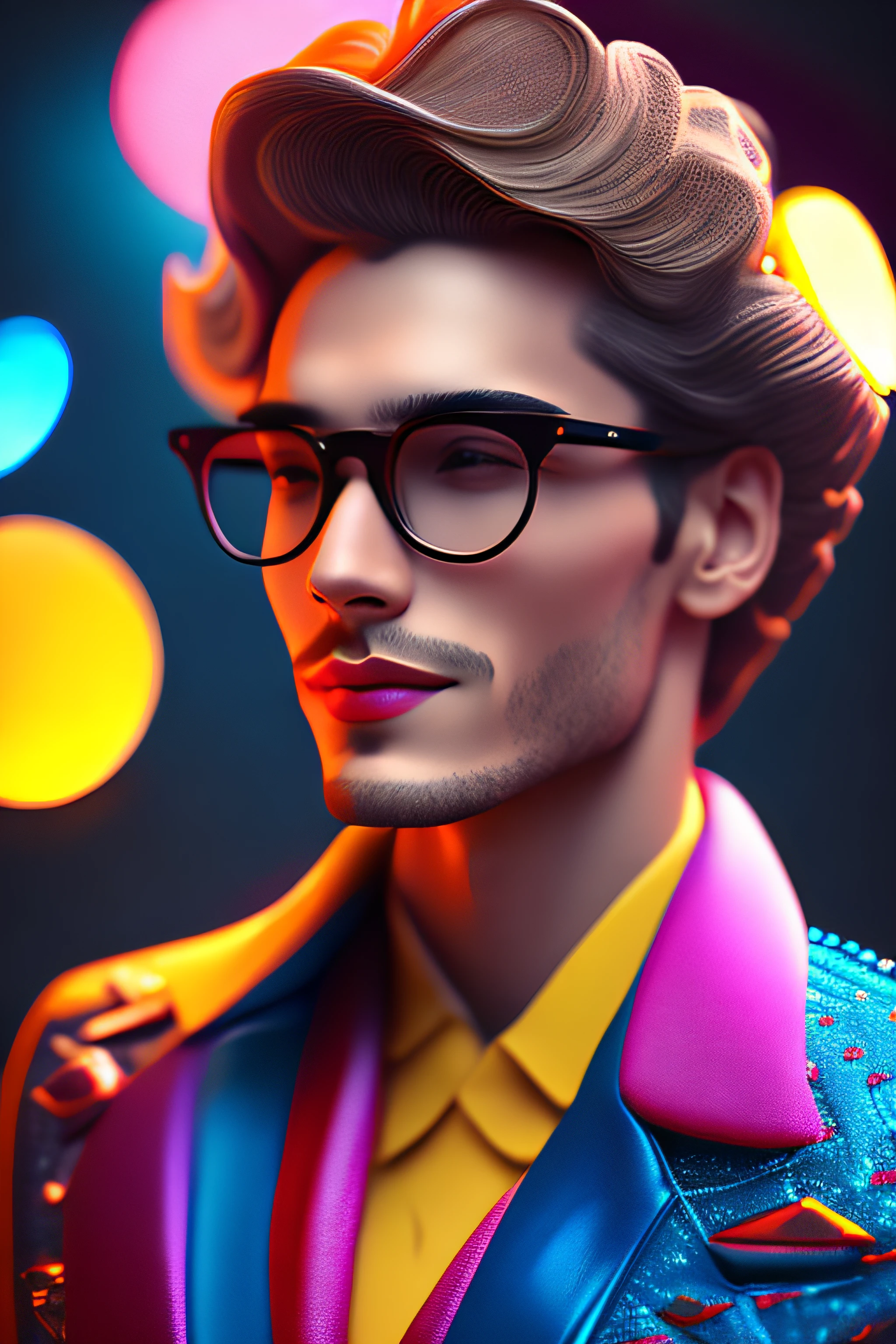 (retrato fashionista homem IDOSO AMERICANO, 1950s with intricate colorful modern bright colored glasses), cabelo com flores, Smiling expression, (fotografia digital extremamente detalhada: 1.2), Standing in the middle of the city, (((corpo inteiro))), imagem crua,, Hasselblad, 50asa, f8, 12mm, efeitos de brilho, godrays, handdrawn, render, 8k, octane render, cinema 4d, liquidificador, escuro, atmospheric 4k ultra detailed, cinematic sensual, foco nítido, humorous illustration, grande profundidade de campo, obra-prima, cores, 3d octane render, 4k, arte conceitual, trending in the artstation, hiperrealista, cores vivas, luz de aro, extremamente detalhado CG unidade de papel de parede 8k, trending in artstation, trend in CGSociety, estilo Pop Art por Yayoi Kusama, Intrincado, Alto Detalhe, dramatic
, energia pura, light particules, sci-fi