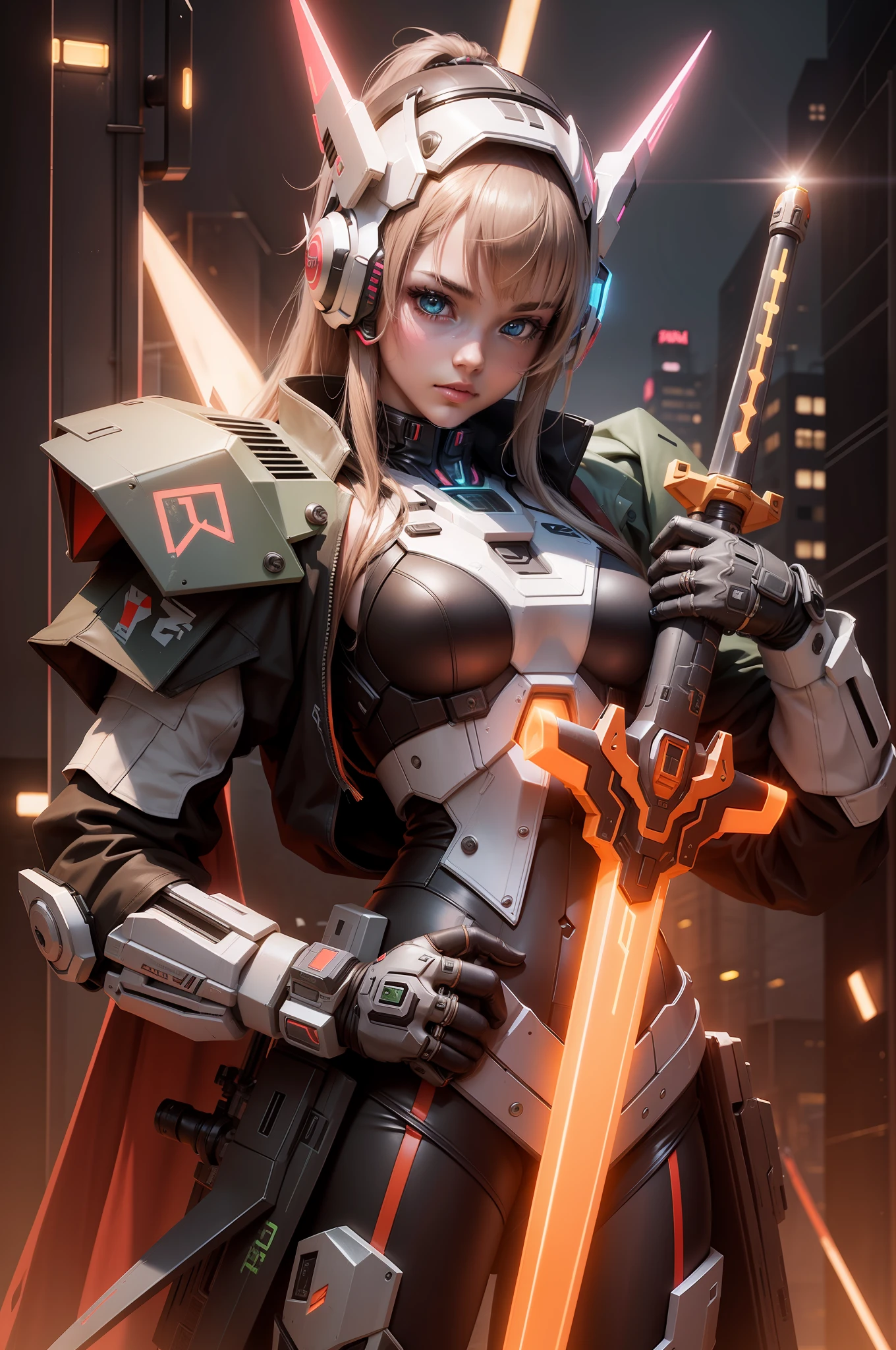 Girl, 3d, slim, neon, sword, gundam, nvidia, cyberpunk