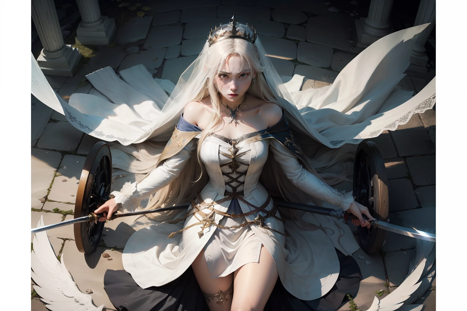 Broken wheels、The sword、Crown under the legs、sleet、Bride's veil and ring、dove、whips、Boken、Saints whose attributes include women arguing with pagan philosophers