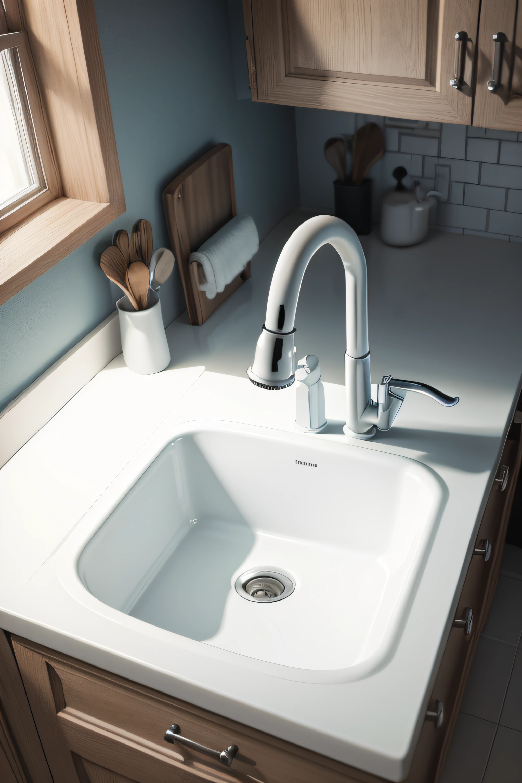 Kitchen faucet sink realistic white atmospheric minimalist water