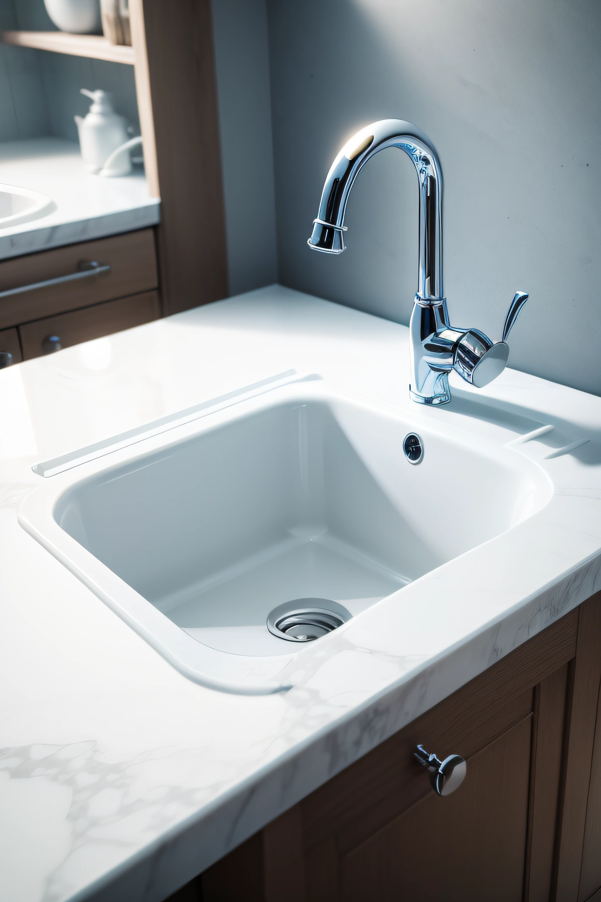 Kitchen faucet sink realistic white atmospheric minimalist water