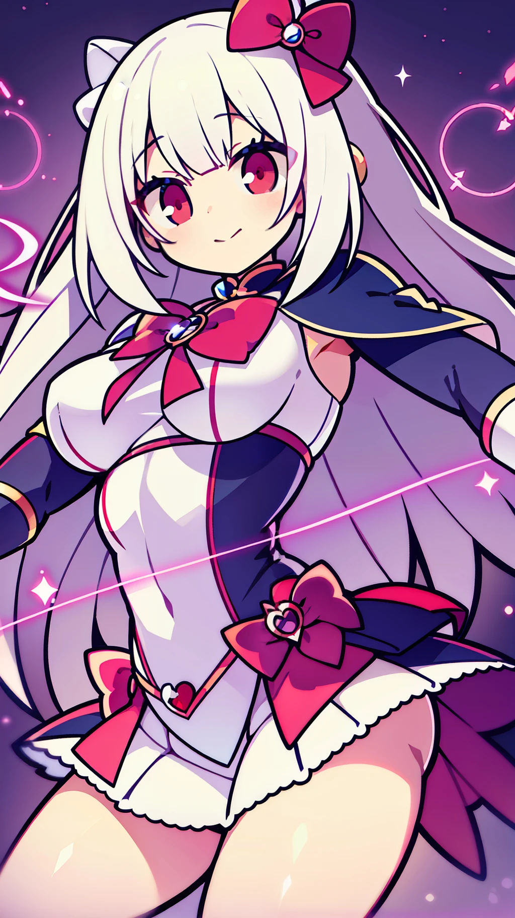 White-haired，Red eyes，(magical girl outfit:1.4)，white background，Q Version，stand up，full bodyesbian