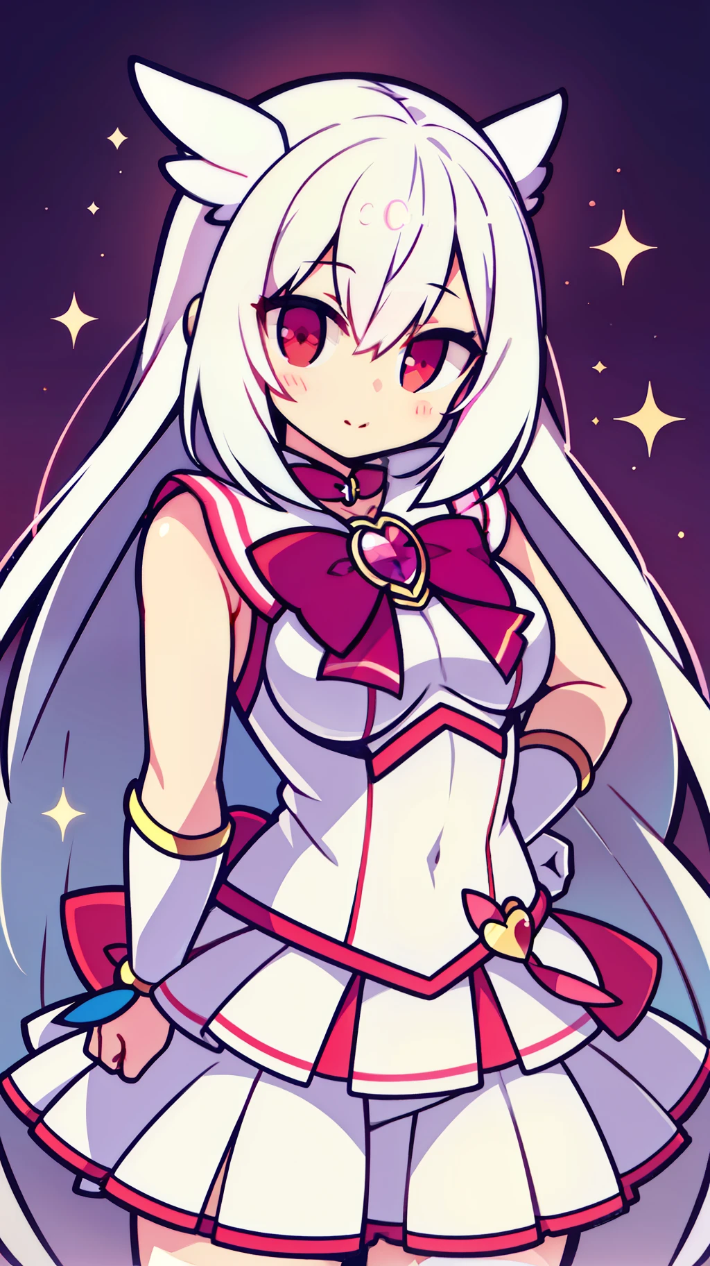 White-haired，Red eyes，(magical girl outfit:1.4)，white background，Q Version，stand up，full bodyesbian