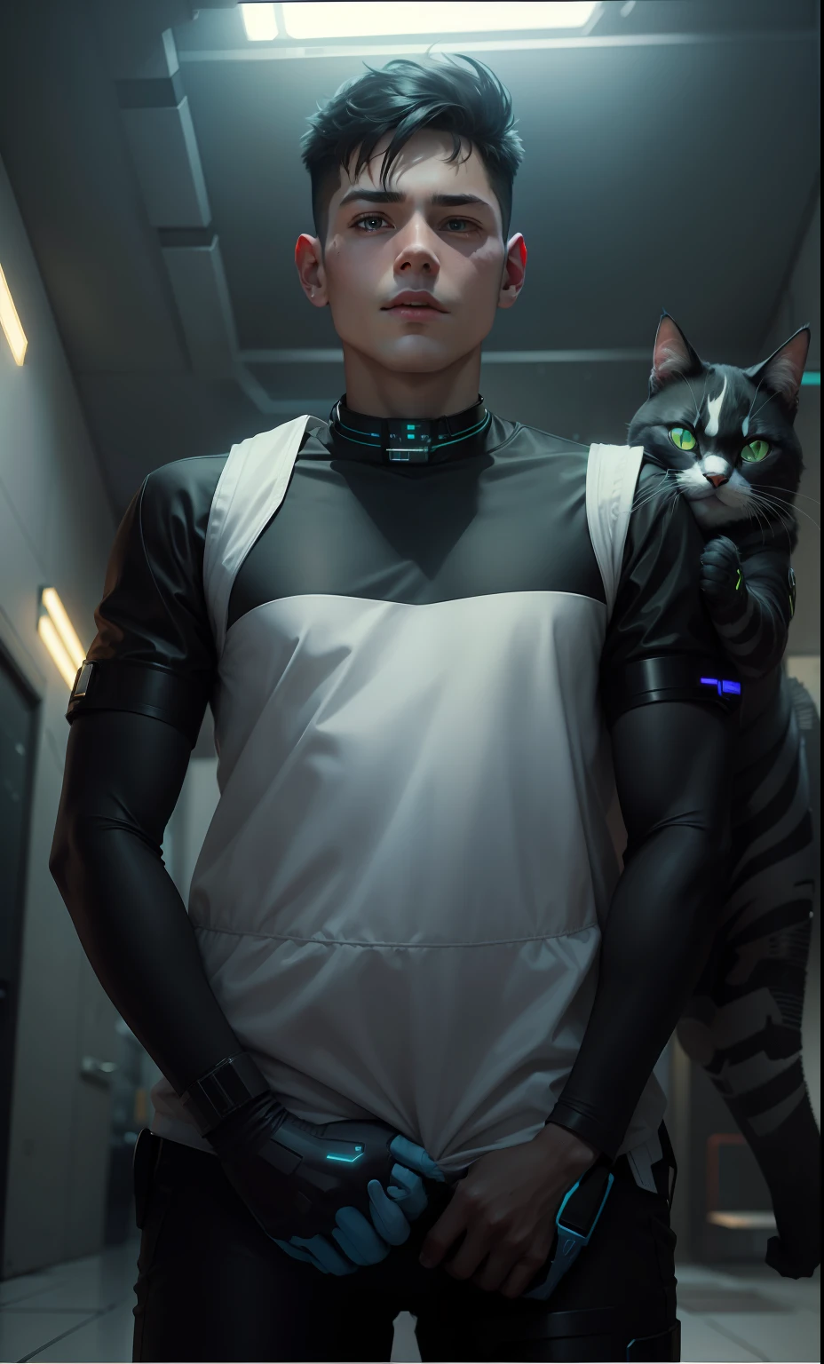 cyber punk.smart.boy with cat .4k ultra