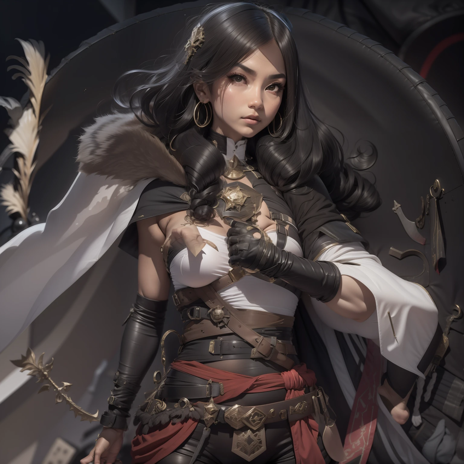 heavy snowy,tarot cards, arma, The sword, halter, Weapons of the future, 32K, Linen cloak, Top quality, Masterpiece:Faust,,1 , short detailed hair, thin fog, tarot cards, tmasterpiece,k hd,hyper HD,16k,clutching a sword, Tarot elements, Reflectors, bloods, Eastern Asia, Weapon focus, Skysky, brunette color hair, knifes, shorter pants, fumo, Mist, The clothes ar, bandagens, sword sheath, Leather, 独奏