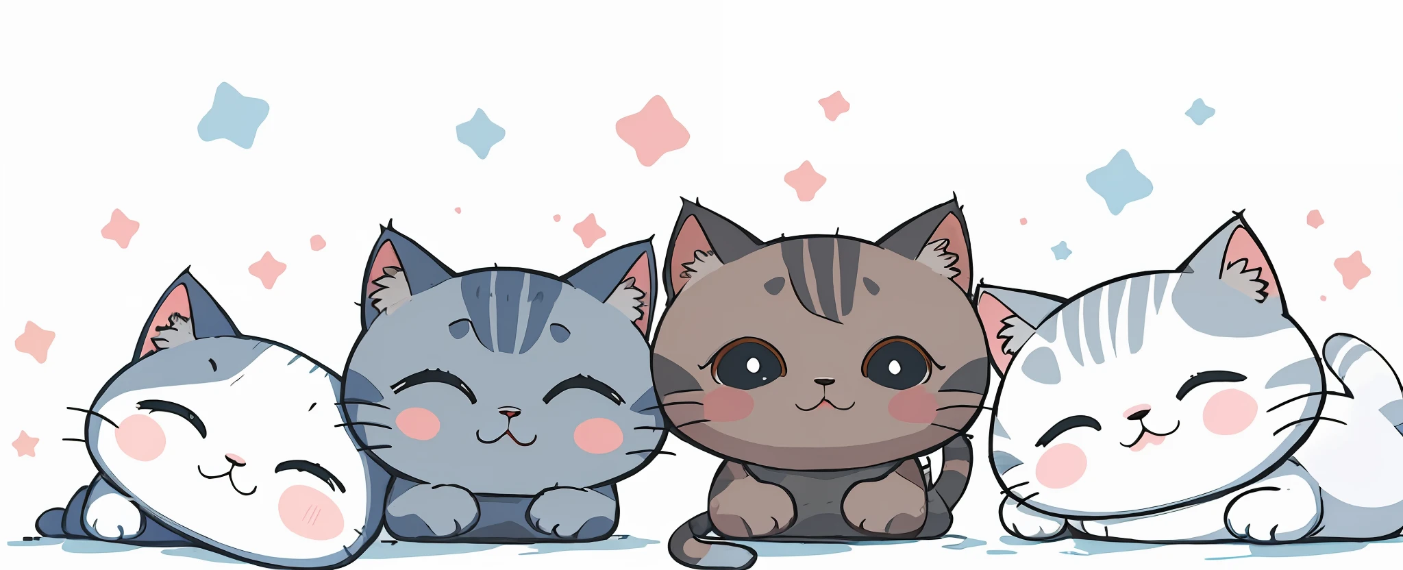 Three cats sitting together,One hugging a pillow, Cute cats, illustration of 2 cats, Kawaii cat, anime visual of a cute cat, fat chibi grey cat, Cats, cat theme banner, acrace catoon, catscatscats, Two cats, cat cat dreamcats, catss, cats cat dreamcats, meeting of the cats, anime cat