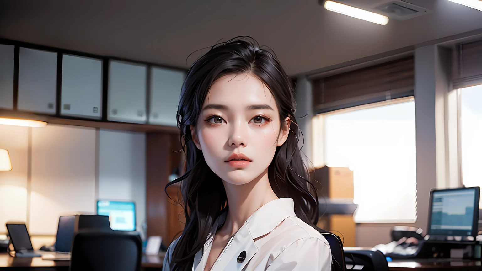There is a woman standing in an office with a laptop, Soft portrait shot 8 K, well lit professional photo, beautiful Korean women, Gorgeous young Korean woman, shot on canon eos r 5, Beautiful young Korean woman, shot on a Canon EOS R5, young lovely Korean faces, A young Asian woman, perfect face model, Korean woman, portrait of female korean idol