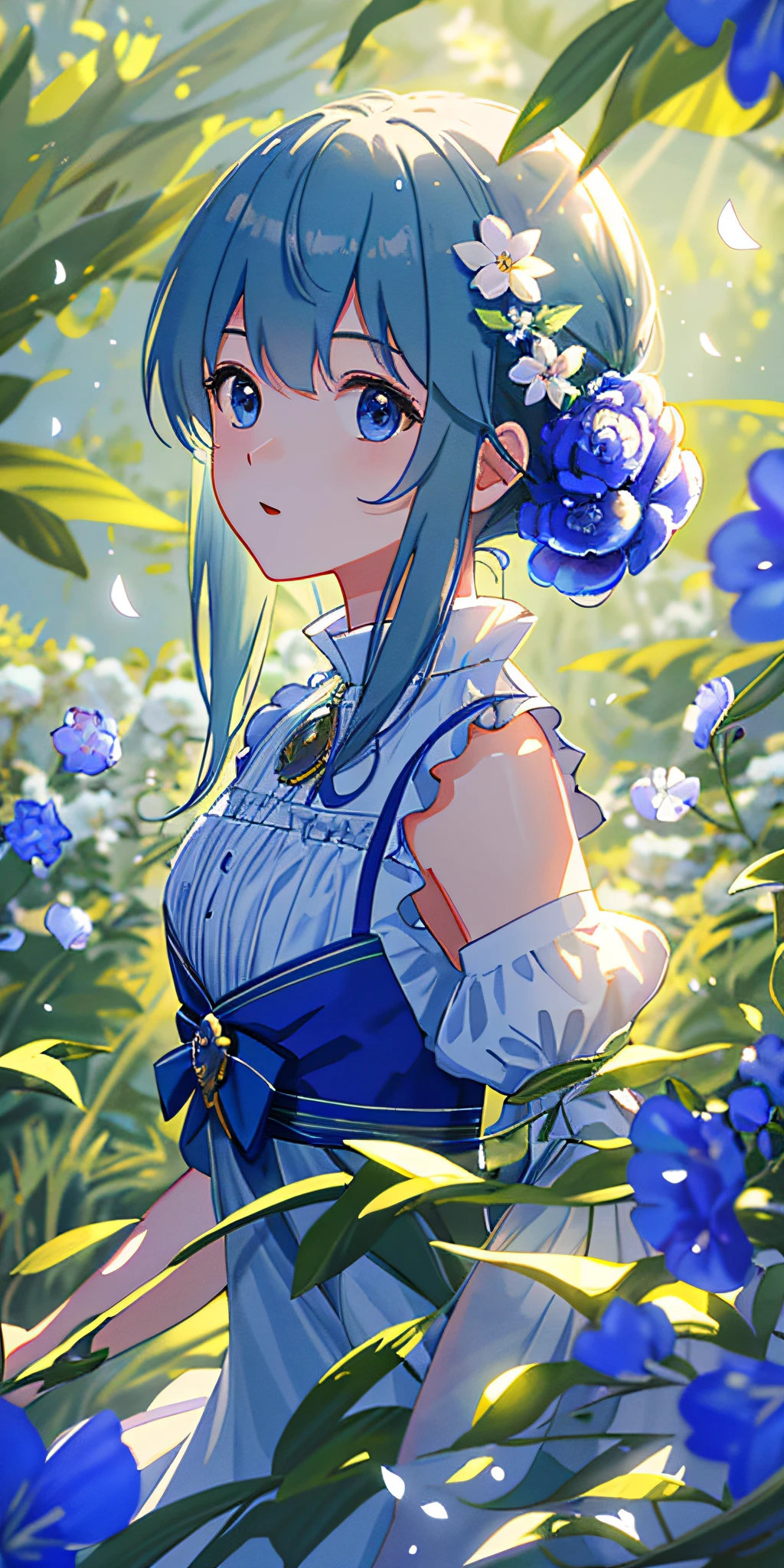Masterpiece, best quality, (very detailed CG unity 8k wallpaper) (best quality), (best illustration), (best shadows) Nature', blue sea,delicate leaves petals of various colors falling in the air light Tracking, super detailed --v6
