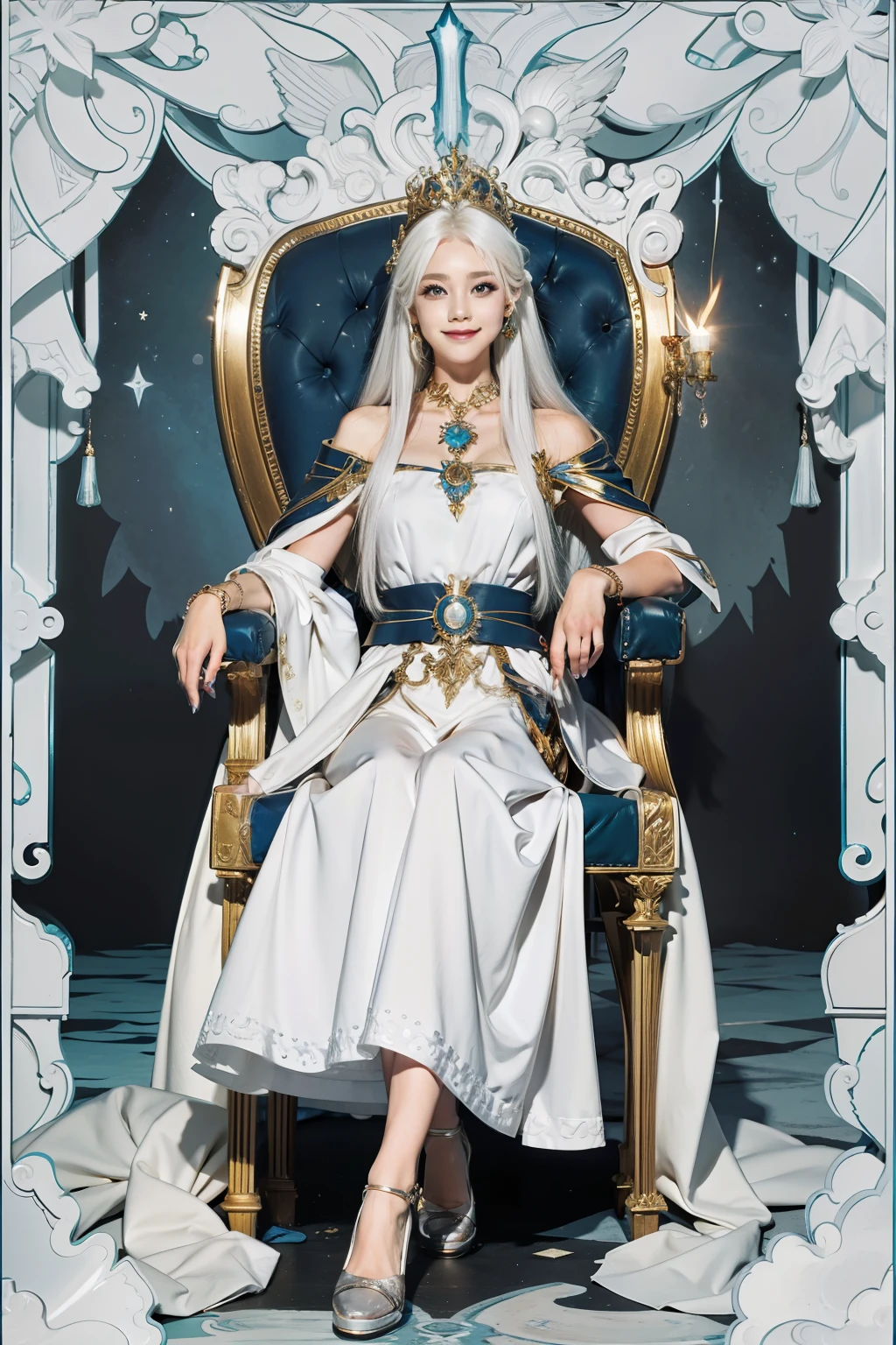 Super beautiful face, super beautiful eye,Super beautiful hair,long white hair,Smile Expression