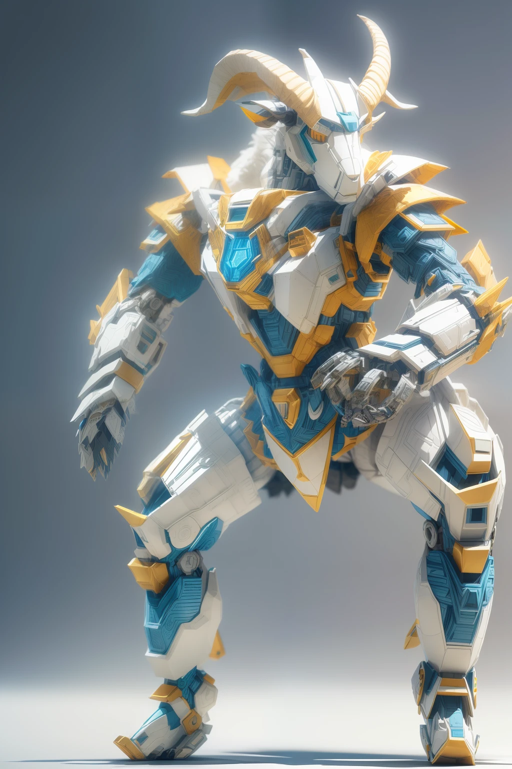 （Mecha's anthropomorphic goat)，Human form，Full body like，short feet，Mechanical armor，White background，(paper art, Quilted paper art:1.2, geomerty:1.1, zentangle,a 3D render), (Extremely colorful, Best quality, high detal, Masterpiece, Cinematic lighting, 4K)