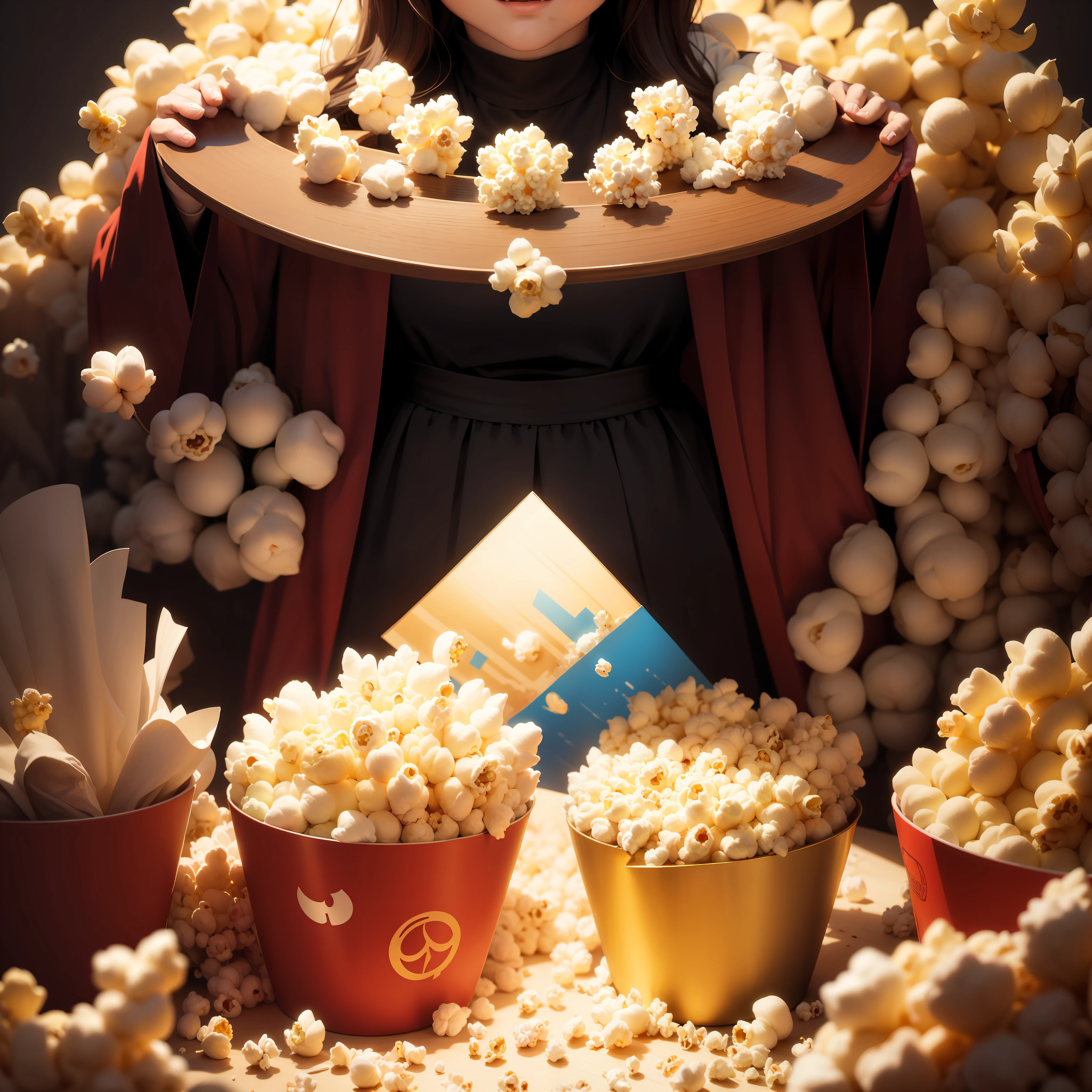 Master masterpieces，World-class work，Popcorn scene，Popcorn is falling high in the sky，Impactful graphics，big bang