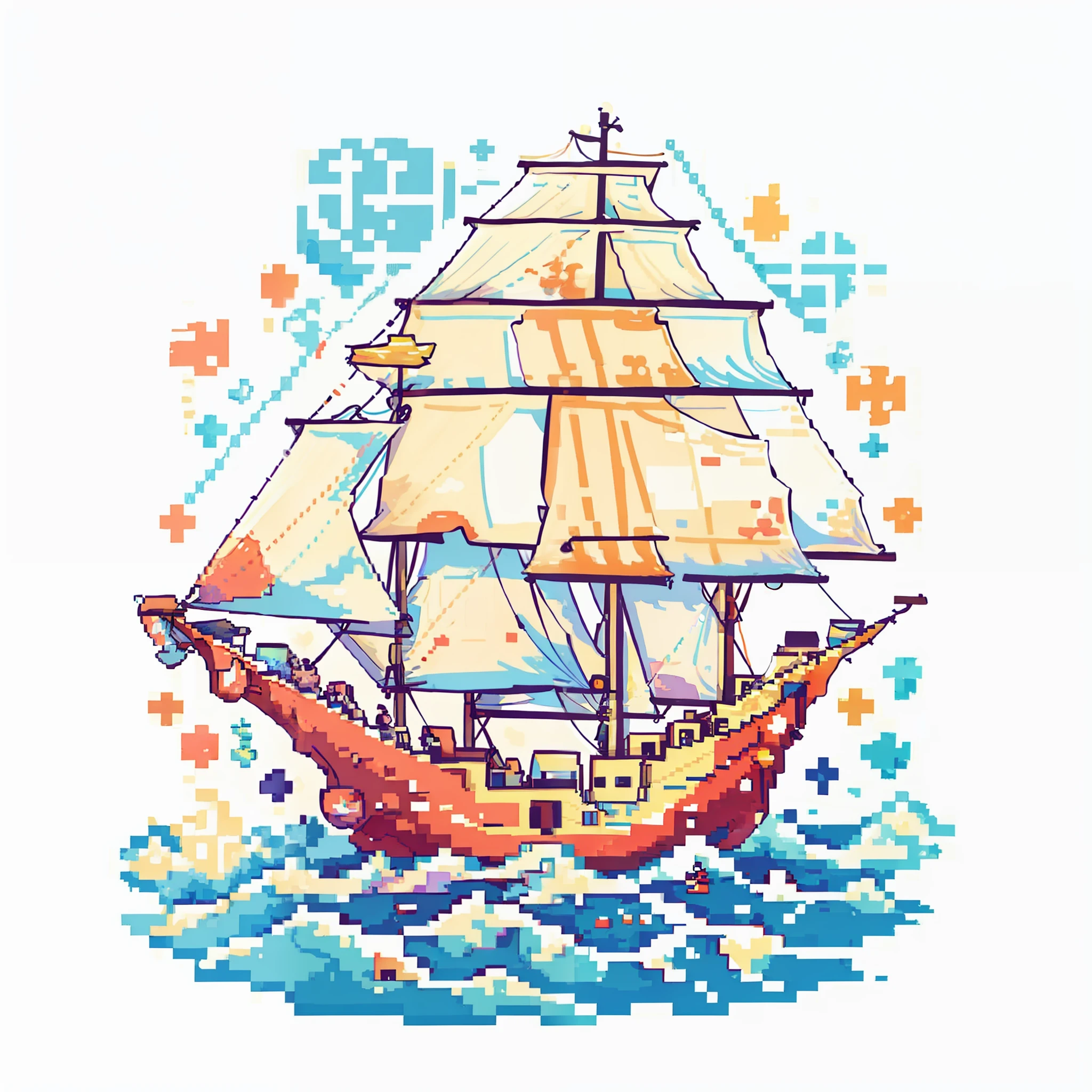 Barco navegando, mar, fofo, colorido, pastels colors, infantil, pessoas felizes, pessoas conversando