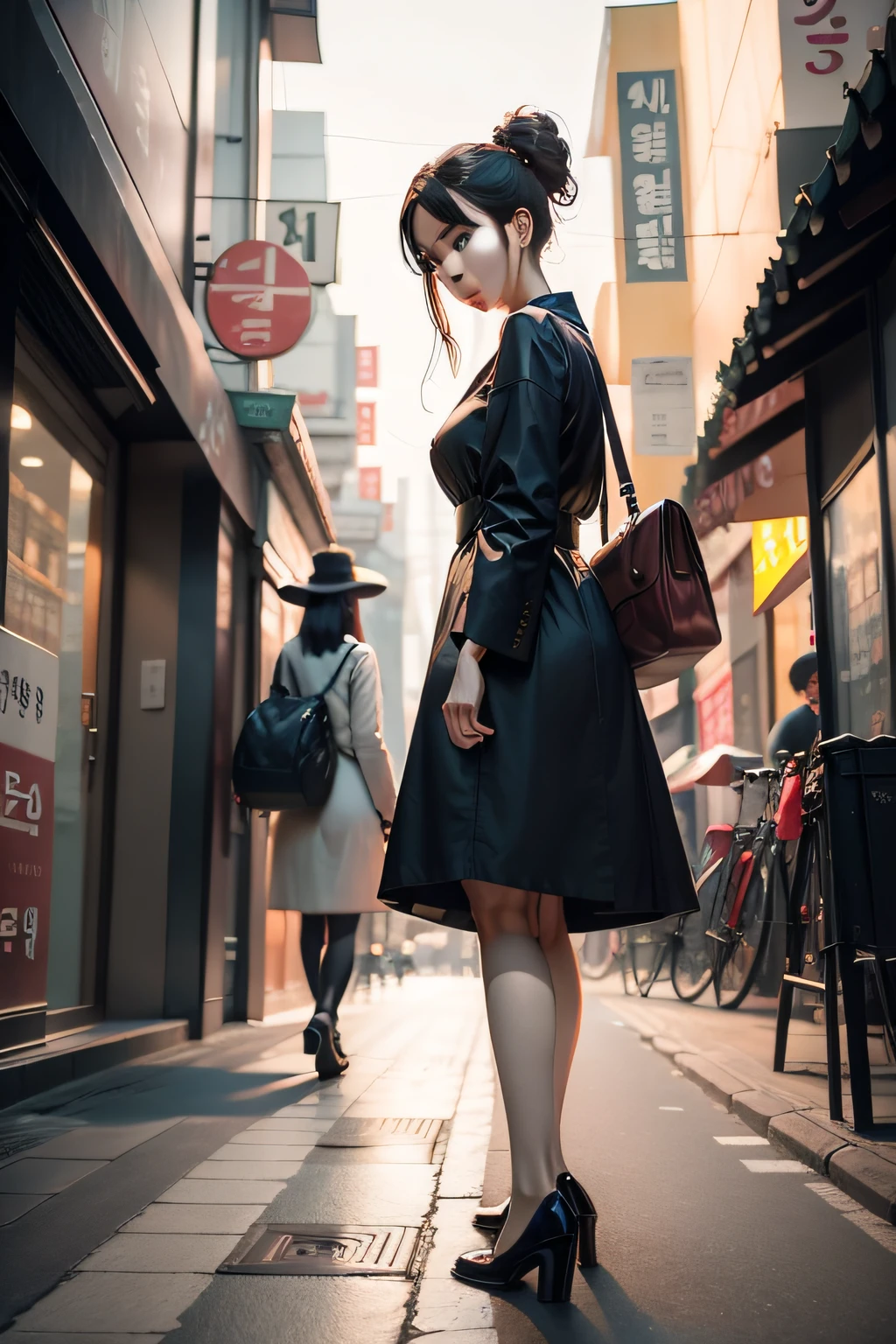 Instagram photos of Korean women, Walking on a bright city street, Realistis