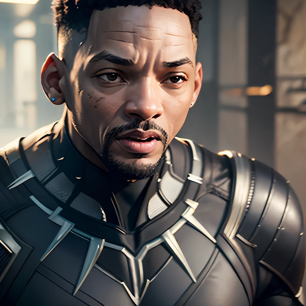 Black Panther - will smith, fine art, ps5 cinematic screenshot, with Will Smith's face, doing the wankada - man, black, detailed cinematic rendering, ultra photorealistic raytricing, with cinematic lighting