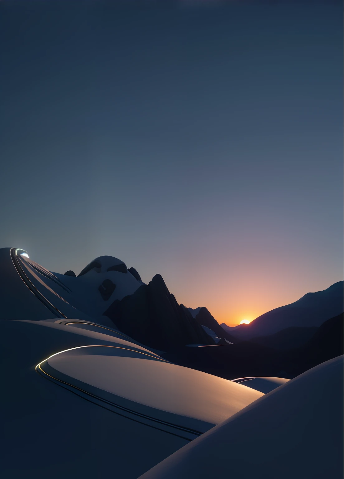 Small white plate on the top of the mountain,Beautiful landscape rendering,Rendering in a halo,3D uniform illumination,futuristic landscape,Presented by Enscape,daily render,3D depiction,Smooth surface,hq 4k phone wallpaper,rendering by octane,Maya and Houdini rendered,keyshot rendering。