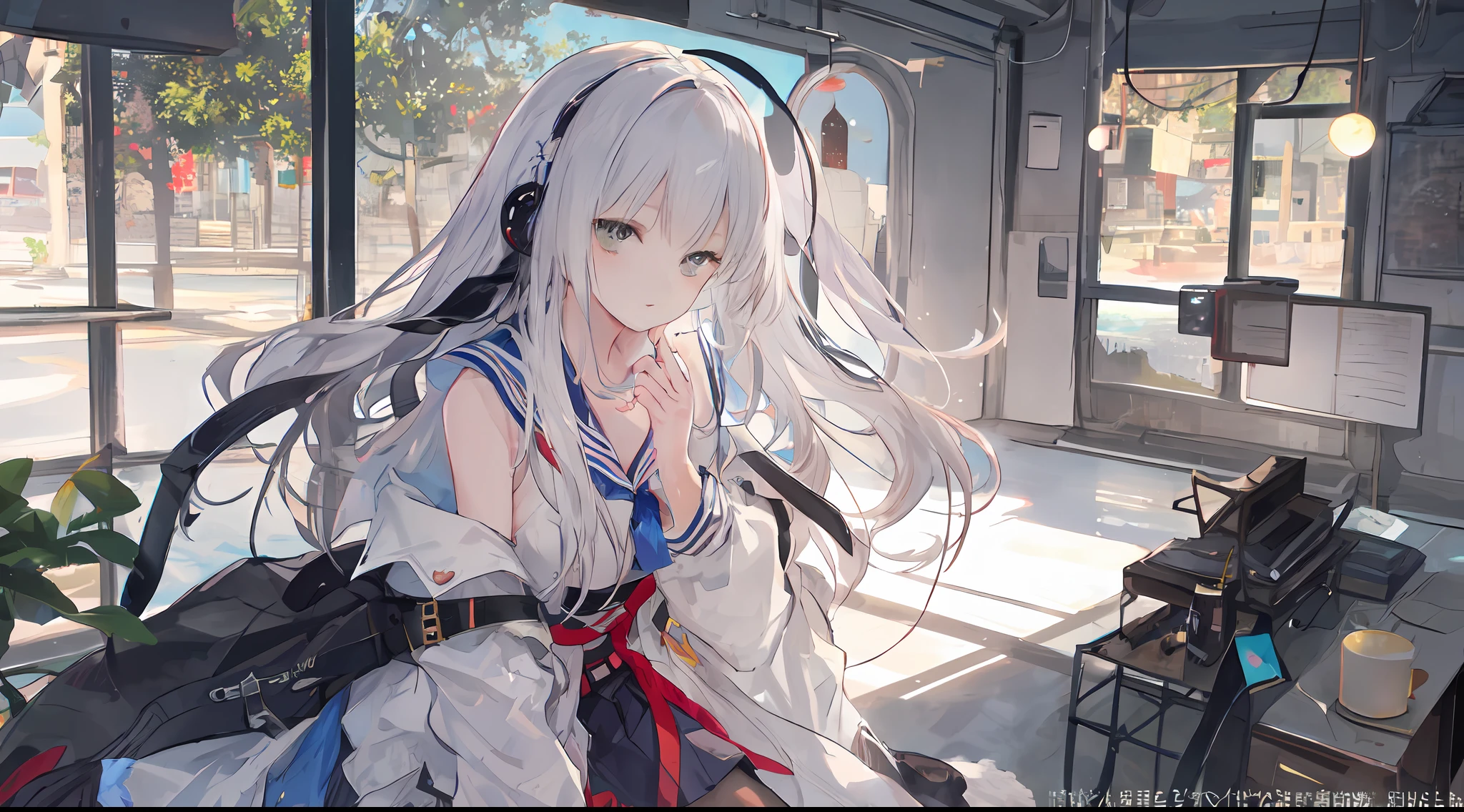 Ark of tomorrow style,finely quality eyes,good eyes looking,Heterochromic pupils,solo person,Ark of Tomorrow,one-girl,off-shoulder sweater, backless outfit,Starry sky,clusters of stars,Ray tracing,{Best quality}, {{Masterpiece}}, {A high resolution}, Original, Extremely detailed 8k wallpaper, {An extremely delicate and beautiful},,incredibly_absurderes,Colorful,intricately details,art book,,incredibly_absurderes,Ray tracing,Perspective,Wide shot,Overall view,,A high resolution,Game CG,short_Hair,cat_hor ears,White_Hair/White_Eyes,Detail fingers,Hands in hair,pigeon-toed,Pout,Blush,Eyes visible through hair,off-shoulder sweater,White_wind coat,Superskirt,White pantyhose,White cat ears,(((long white hair))),White tail,reaching out her hands,W cut sitting position,(((a black trench coat))),(((white sailor collar))),White pupils,Black hairpin,Post-industrial buildings,4K,Master picture quality,Texture,Ark of tomorrow style,On the ground lay the West Sword,eventide,Blood-red sunlight,Black backpack,((((Short black skirt)))),black sneaker shoes,full bodyesbian,long and flowing hair,Smiling,Squint,The ultimate in facial depiction,The ultimate body depiction,The ultimate hair depiction ,There are lanterns on the ground,is shy,in a panoramic view,The ultimate scenario description,Pout,Beautiful_face,Beautiful detailed eyes,One eye is white,One eye closed ,Earphone,Beautiful detailed sky,reflective light,Ray tracing,Sunlight,(Maid dress),Sailor dress,Sleeves,beautiful detailed water,Beautiful detailed sky,god light,depth of fields,Normal body,Normal posture,Front view,Absolutely good light and shadow,Detailed sky,baiyun,the sunset,(((城市,starlights,rios,darkly))).{Best quality}, {{Masterpiece}}, {A high resolution}, Original, Extremely detailed 8k wallpaper, {An extremely delicate and beautiful},,Ray ,{Best quality}, {{Masterpiece}}, {A high resolution}, Original, Extremely detailed 8k wallpaper, {An extremely delicate and beautiful},,incredibly_absurderes,Colorful,intricat