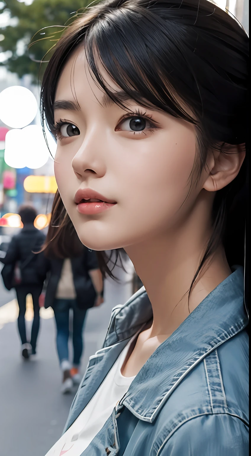 (top-quality:0.8)、perfect anime illustration、Extreme close-up portrait of beautiful woman walking in city